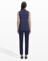 Printed Sleeveless V-Neck Pleat Top - Anne Klein Dstnt Mt/Anne White