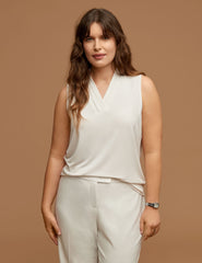 Plus Size Sleeveless V-Neck Pleat Top - Anne Klein Anne White