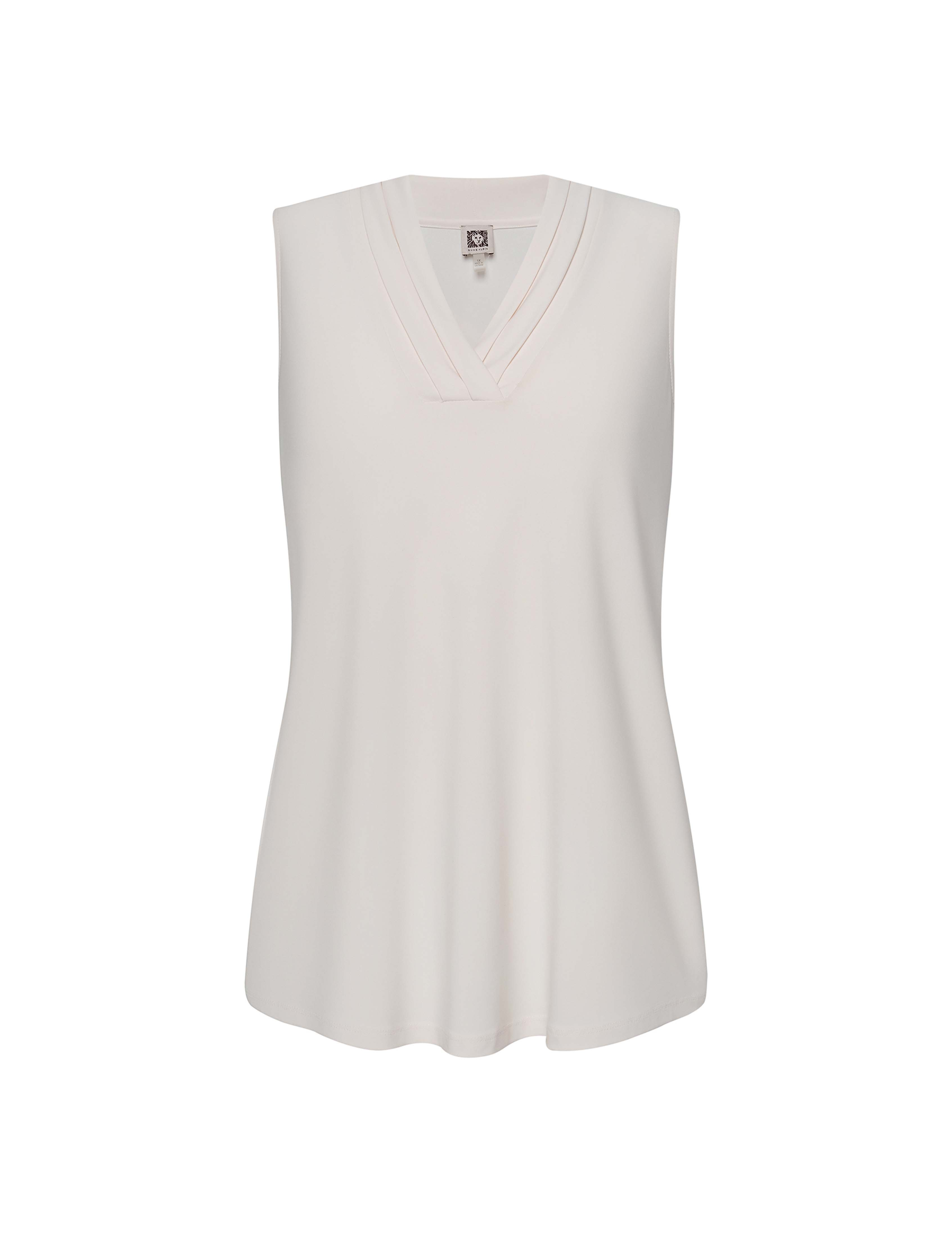 Plus Size Sleeveless V-Neck Pleat Top - Anne Klein Anne White