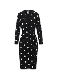 Petite Dot Print Faux Wrap Dress - Anne Klein Anne Black/Anne White