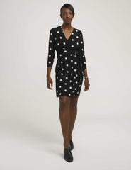 Petite Dot Print Faux Wrap Dress - Anne Klein Anne Black/Anne White