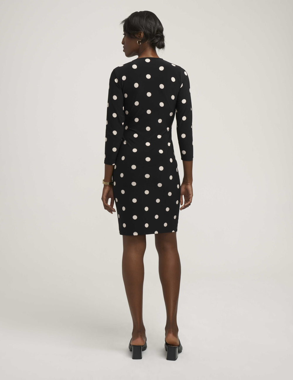 Petite Dot Print Faux Wrap Dress - Anne Klein Anne Black/Anne White