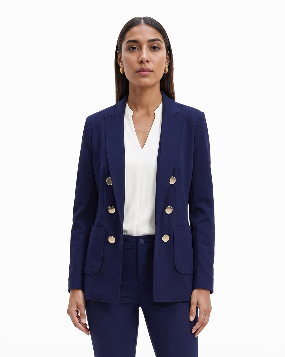 Faux Double Breasted Blazer with Patch Pockets - Anne Klein Distant Mountain