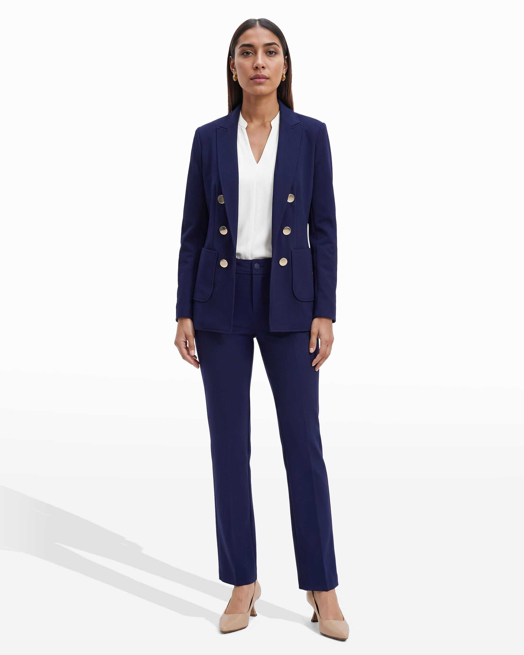 Faux Double Breasted Blazer with Patch Pockets - Anne Klein Distant Mountain