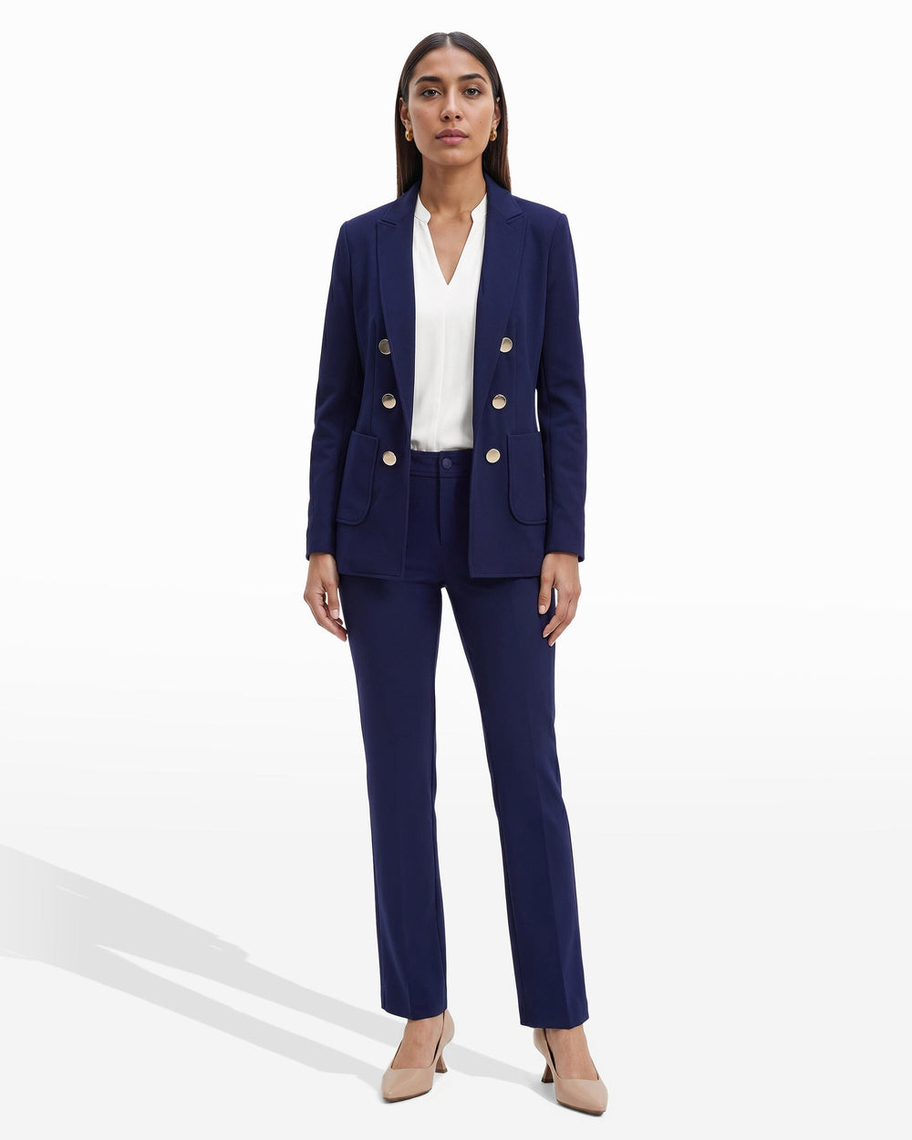 Faux Double Breasted Blazer with Patch Pockets - Anne Klein Distant Mountain