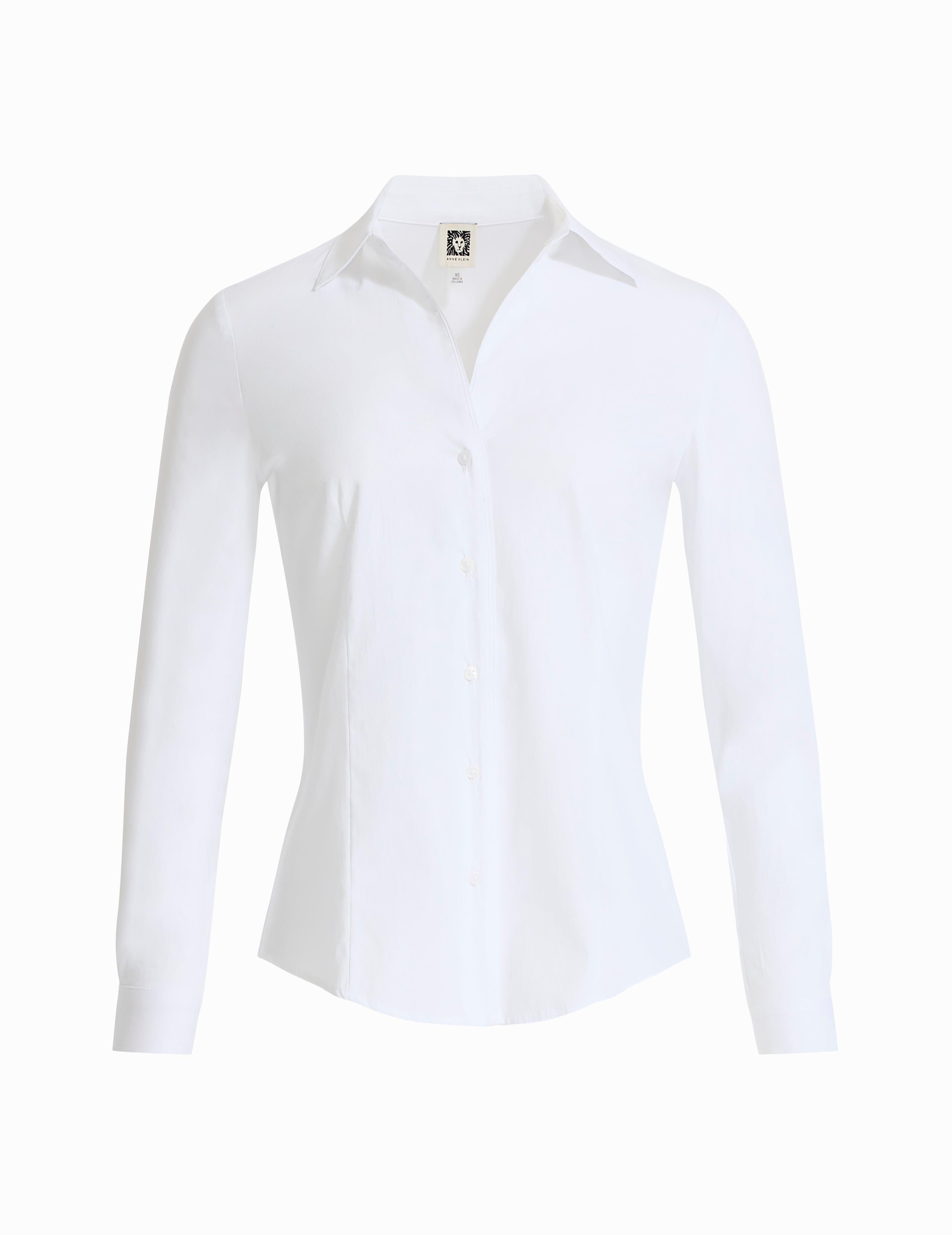 Long Sleeve Button Front Top - Anne Klein Bright White
