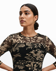 Side Ruched Midi Dress - Anne Klein Anne Black Multi