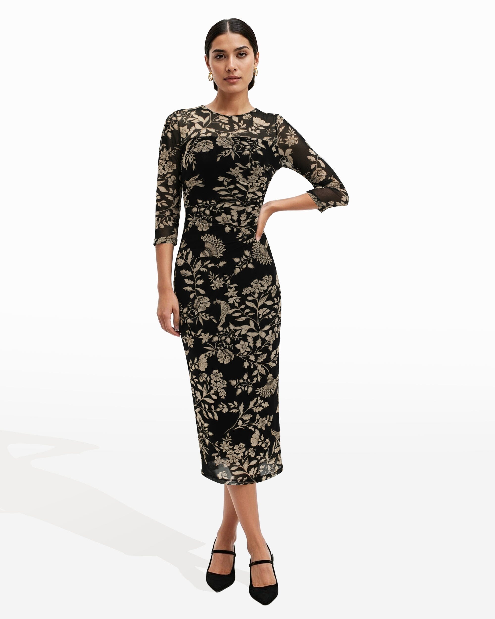 Side Ruched Midi Dress - Anne Klein Anne Black Multi