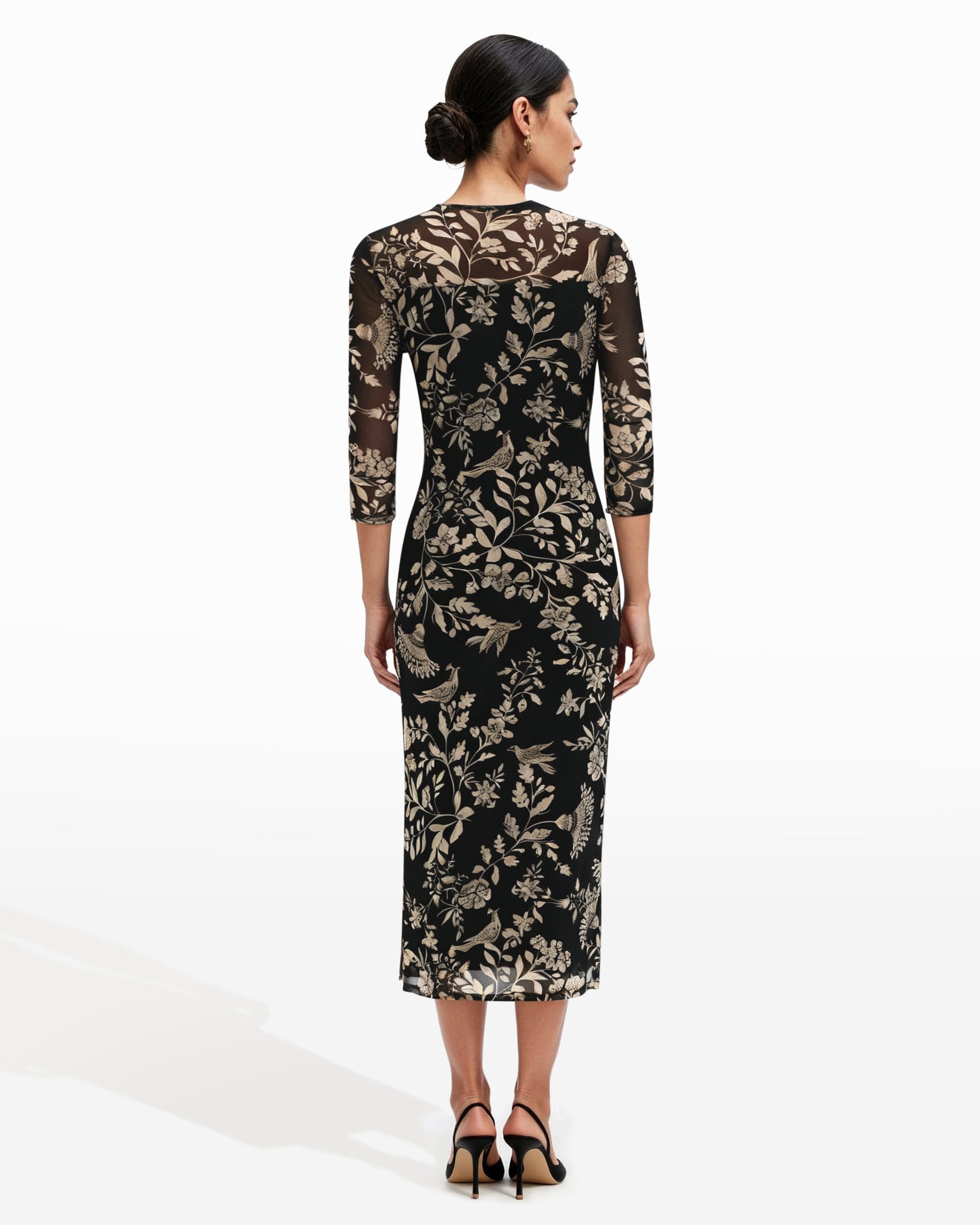 Side Ruched Midi Dress - Anne Klein Anne Black Multi
