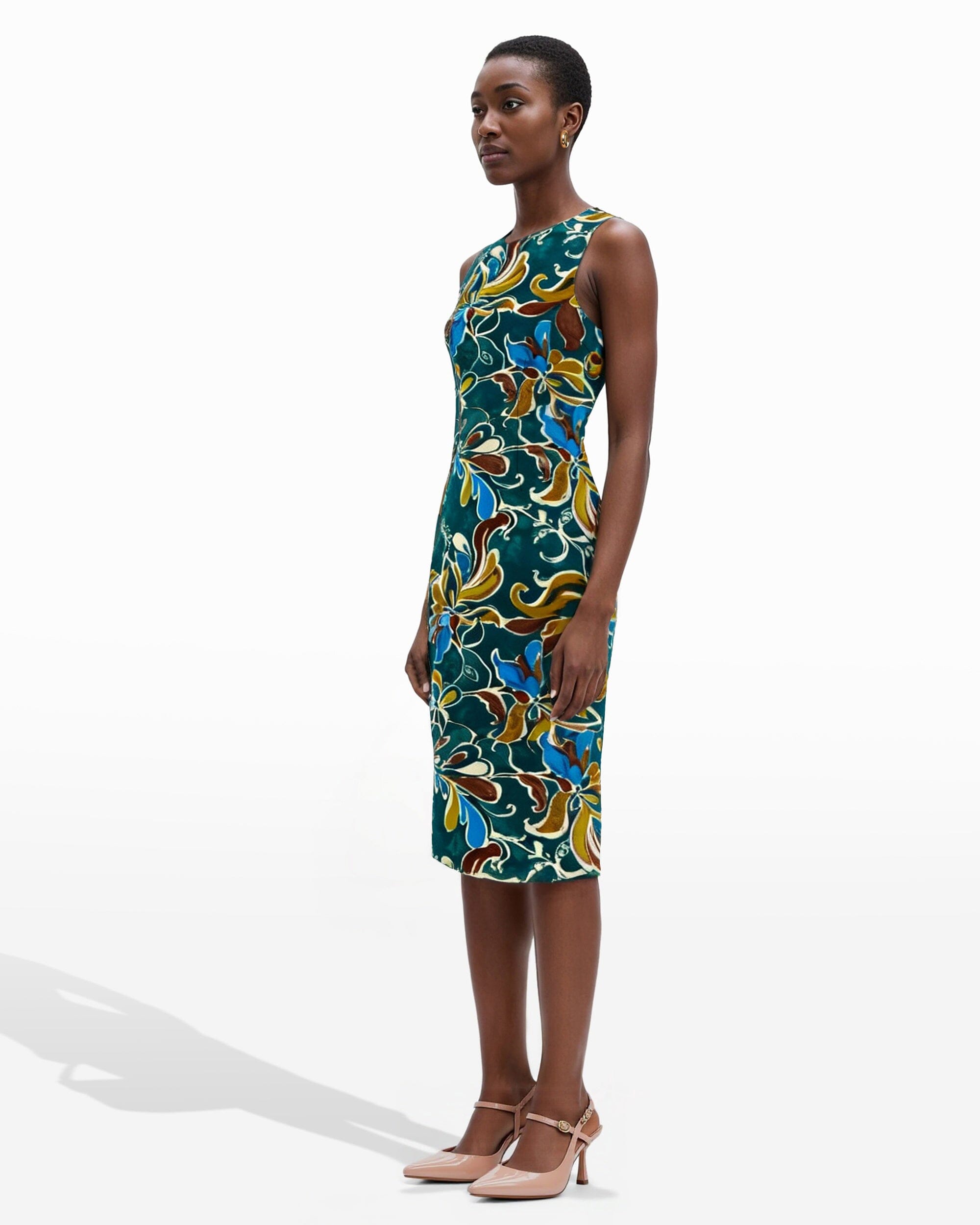 Jewel Neck Sheath - Anne Klein Ink Teal Multi