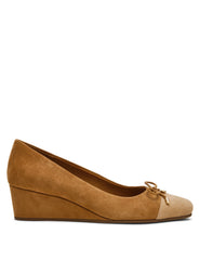 Leather Wedge Waiter Shoe in Tan Suede - Anne Klein Tan Suede