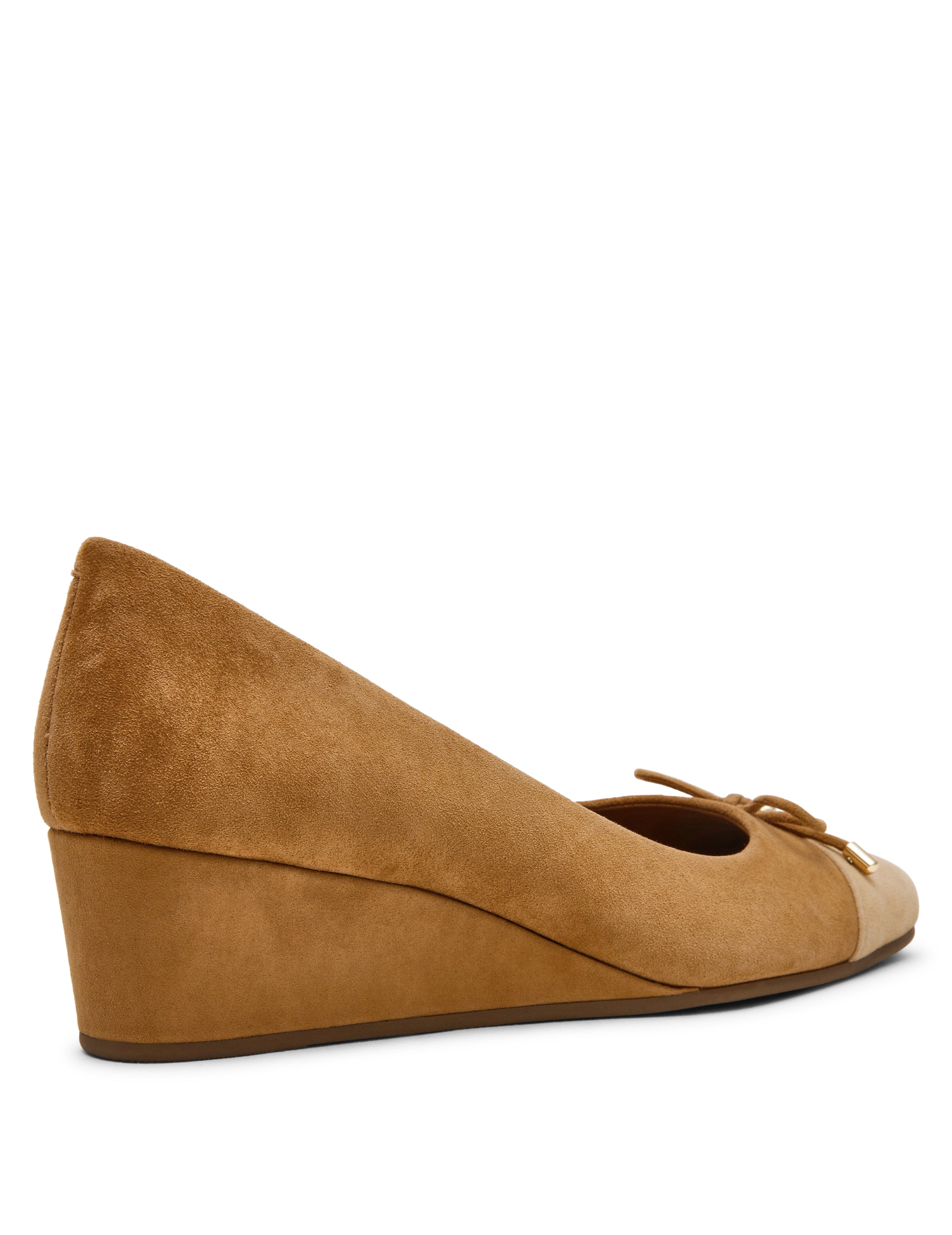 Leather Wedge Waiter Shoe in Tan Suede - Anne Klein Tan Suede