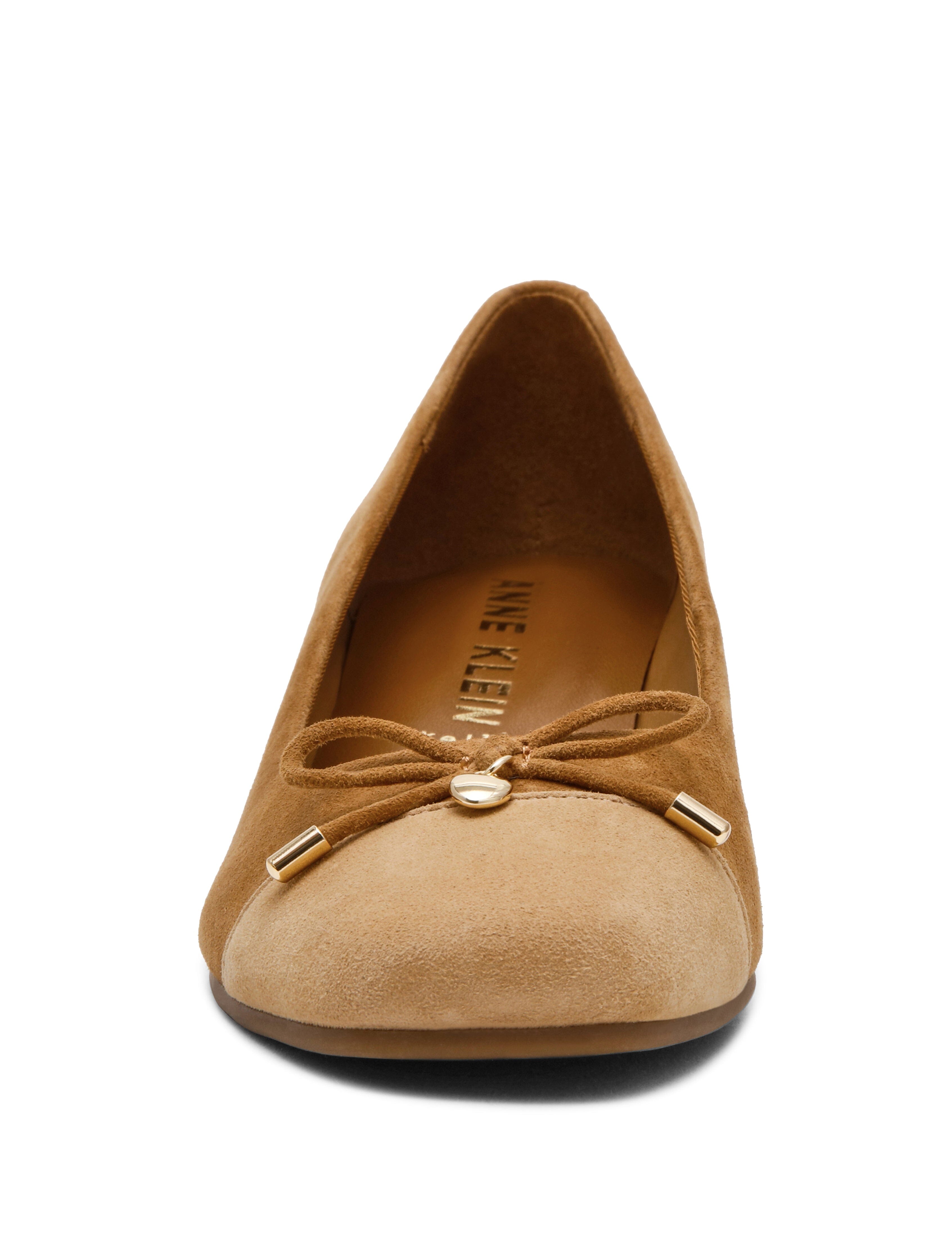 Leather Wedge Waiter Shoe in Tan Suede - Anne Klein Tan Suede
