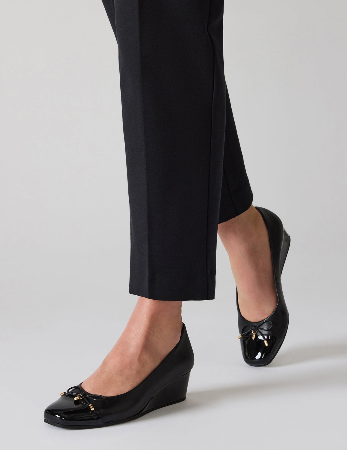 Leather Wedge Waiter Shoe in Black Leather - Anne Klein Black Leather