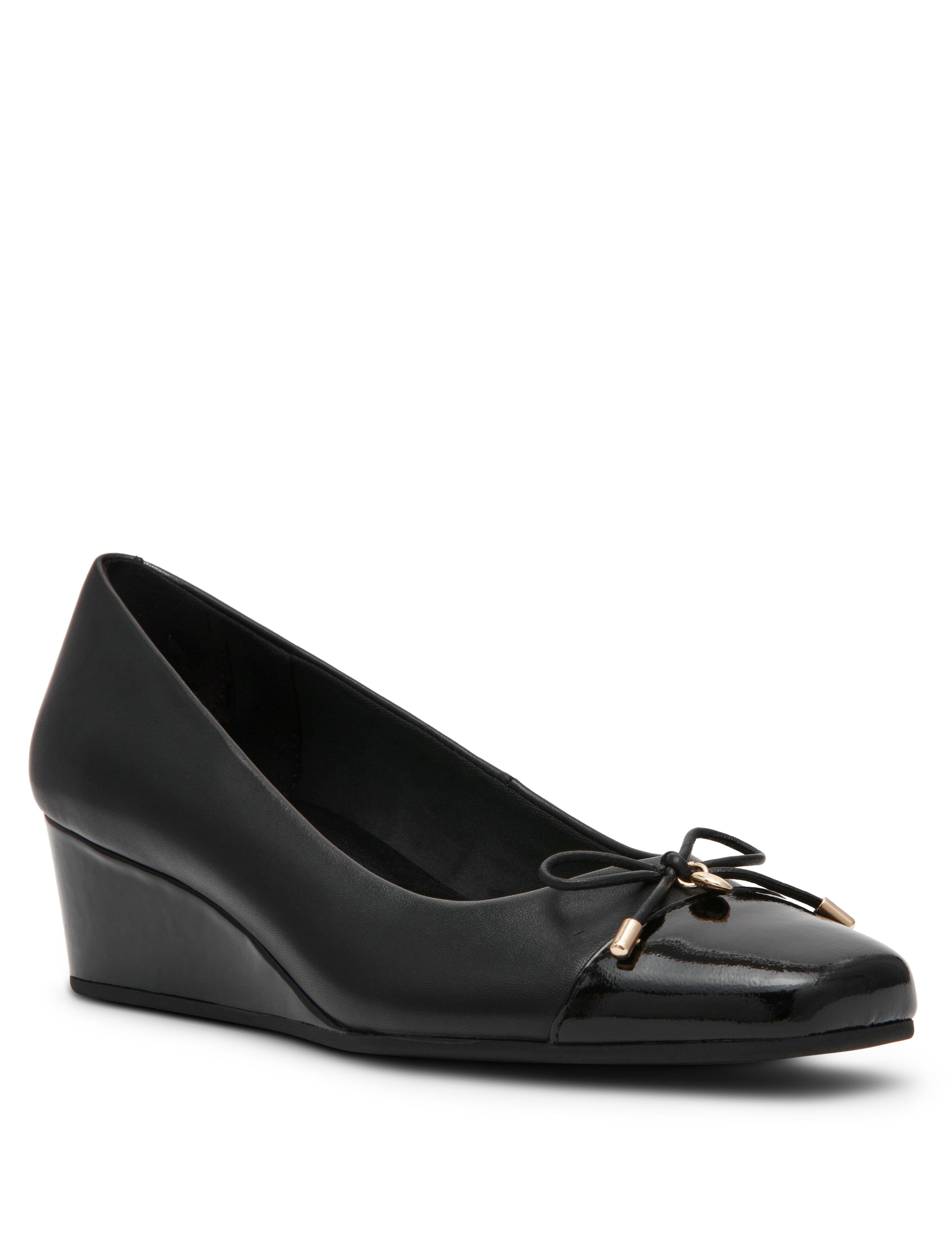 Leather Wedge Waiter Shoe in Black Leather - Anne Klein Black Leather
