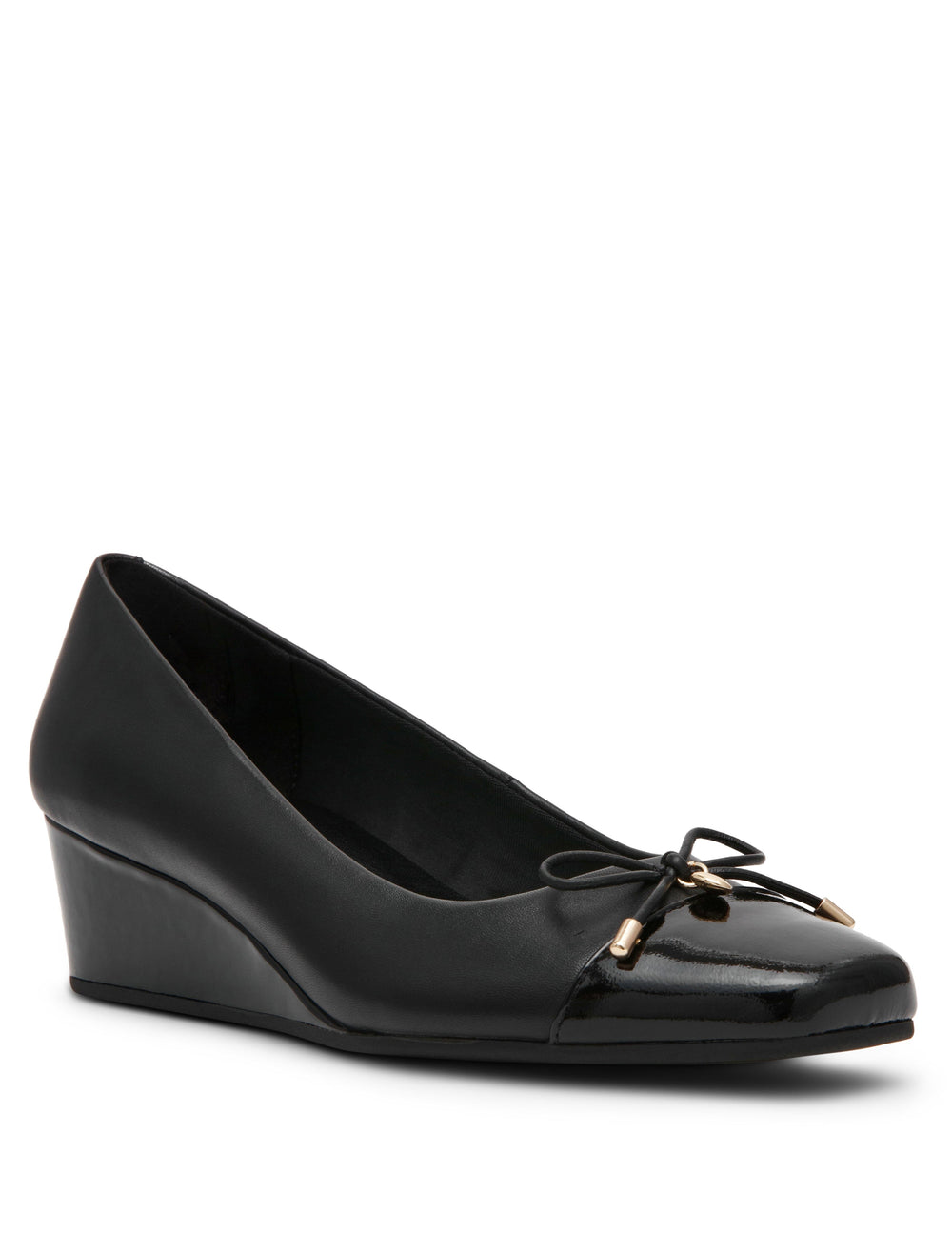 Leather Wedge Waiter Shoe in Black Leather - Anne Klein Black Leather