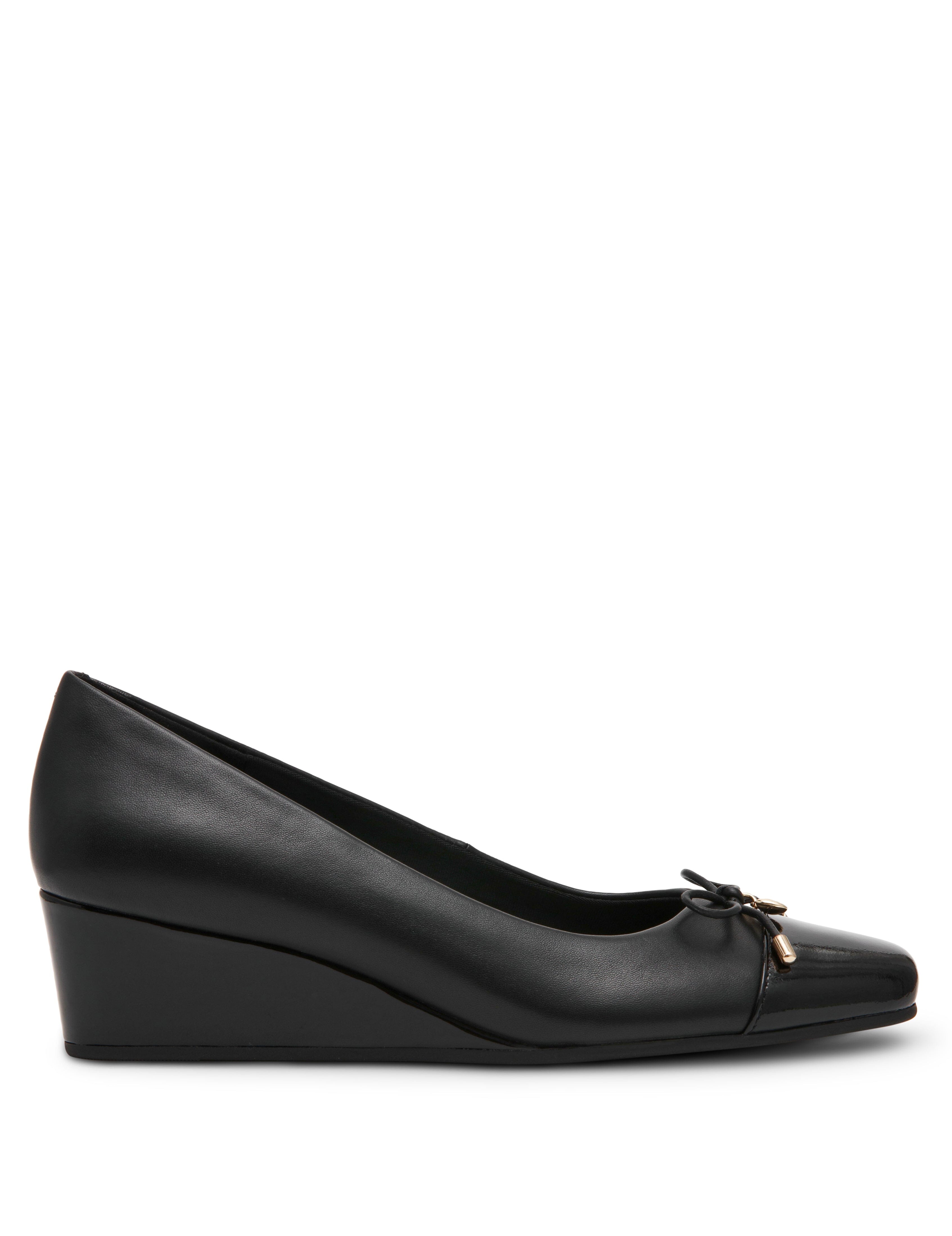 Leather Wedge Waiter Shoe in Black Leather - Anne Klein Black Leather