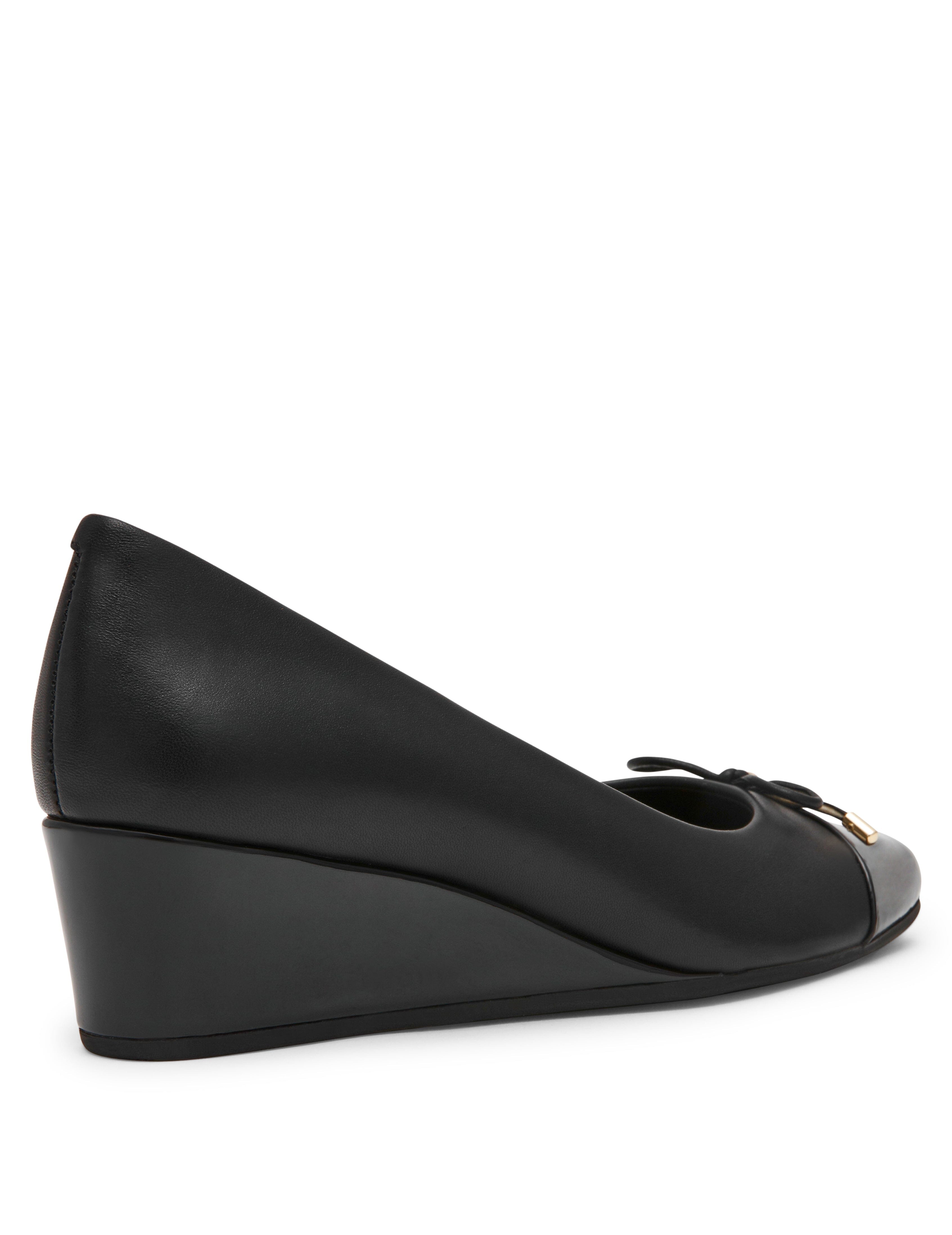 Leather Wedge Waiter Shoe in Black Leather - Anne Klein Black Leather