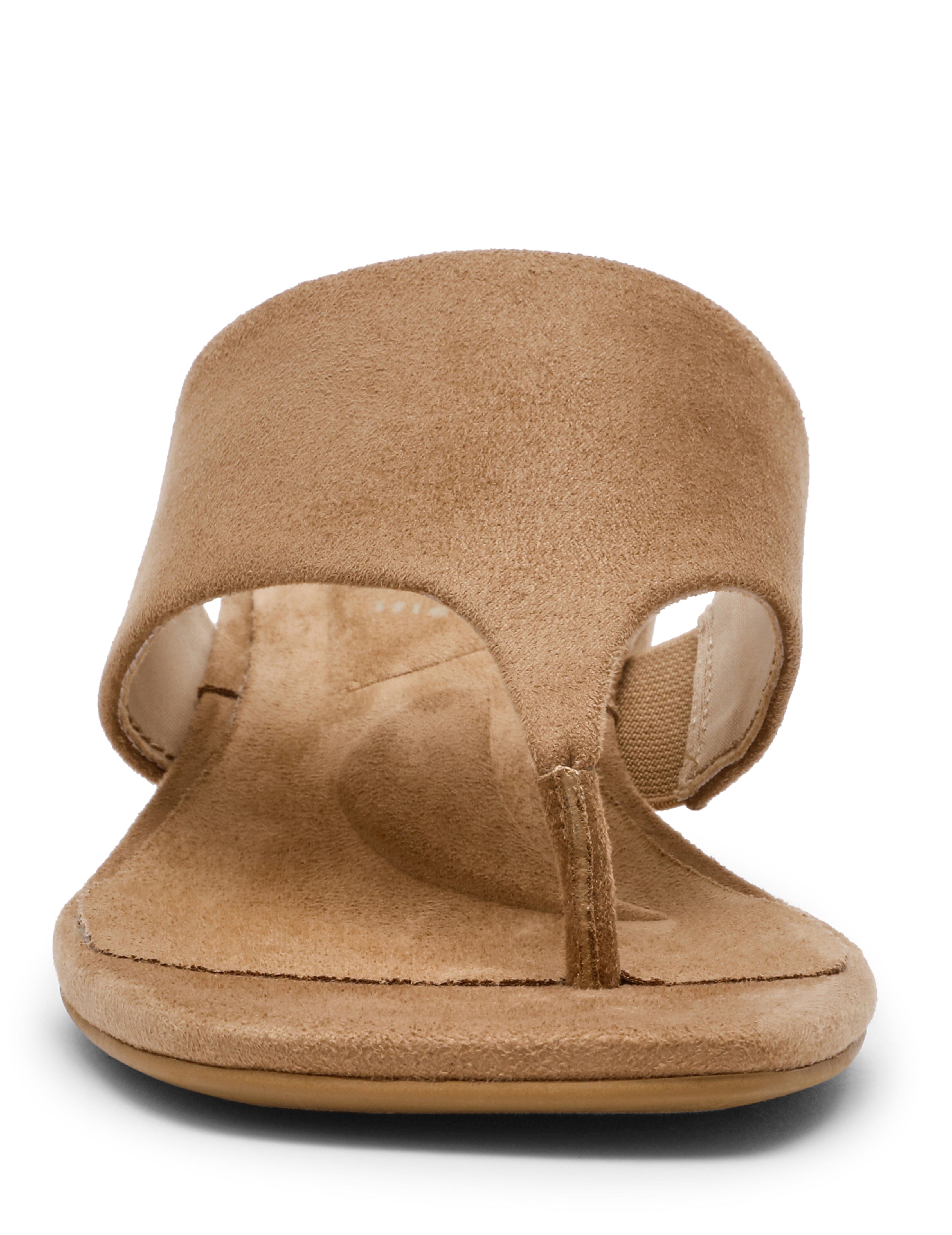 Willing Strappy Flat Sandal in Sand Suede - Anne Klein Sand Suede