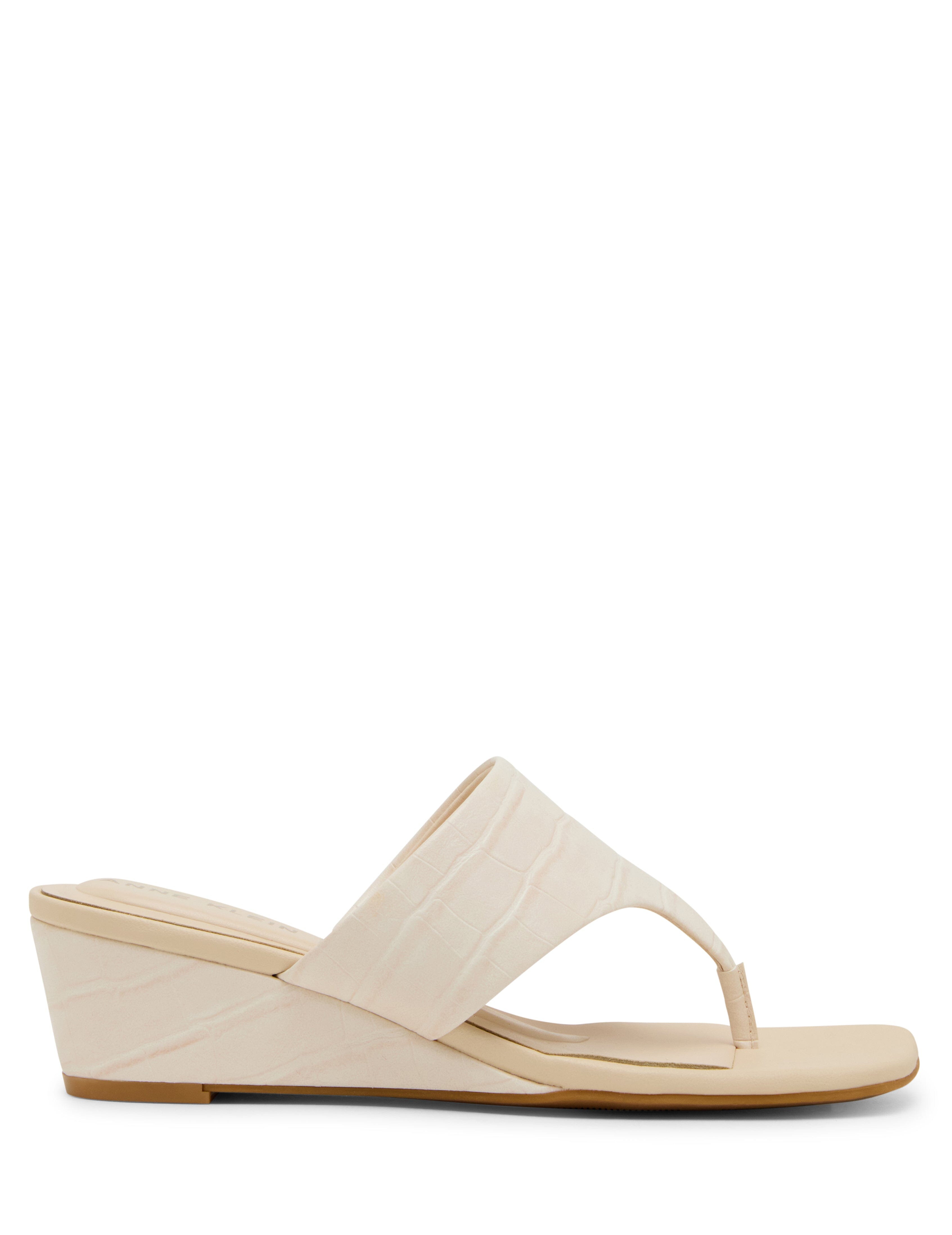 Willing Strappy Flat Sandal in Bone Croc - Anne Klein Bone Croc