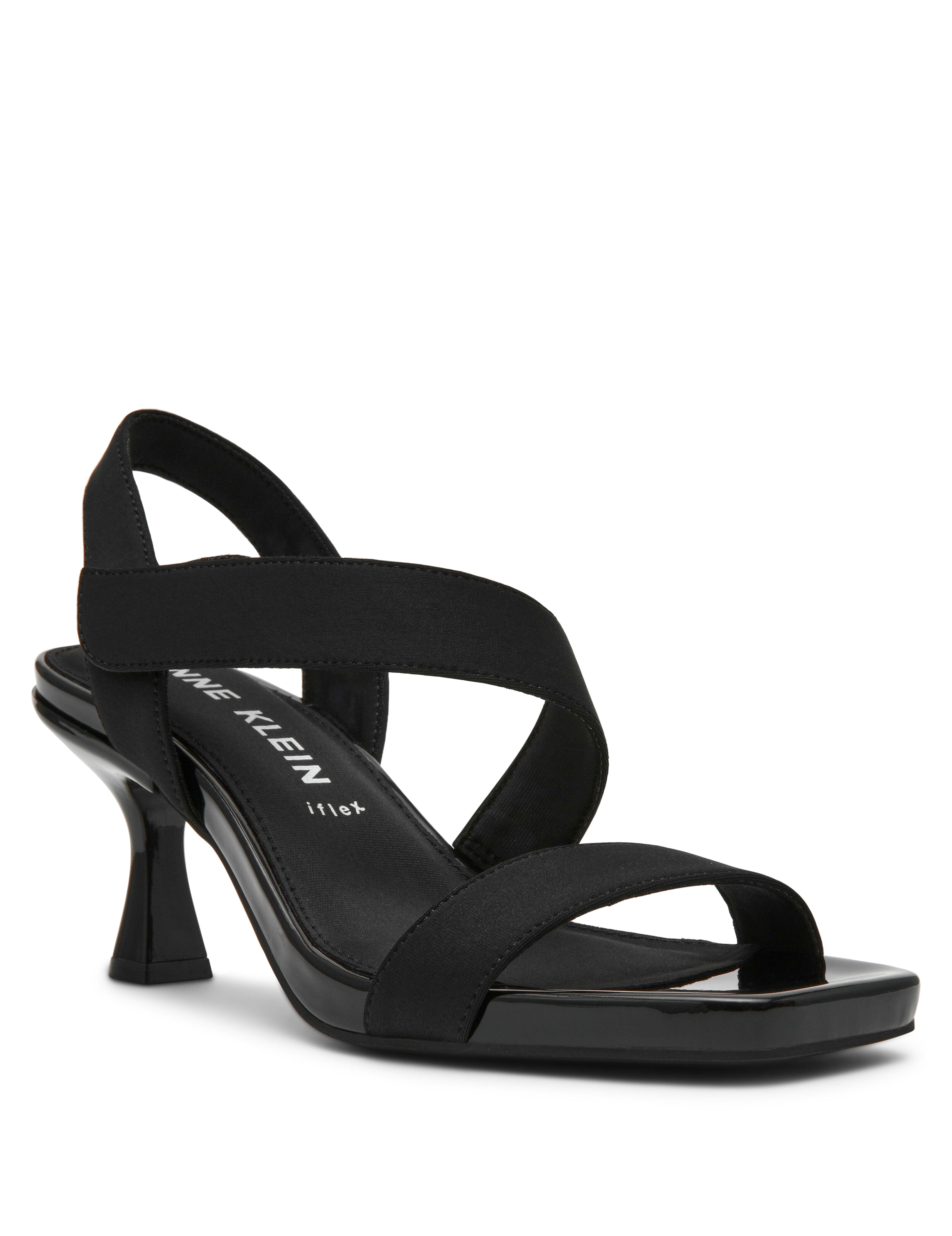 Justin Dress Sandal, 2" Kitten Heel - Anne Klein Black Stretch
