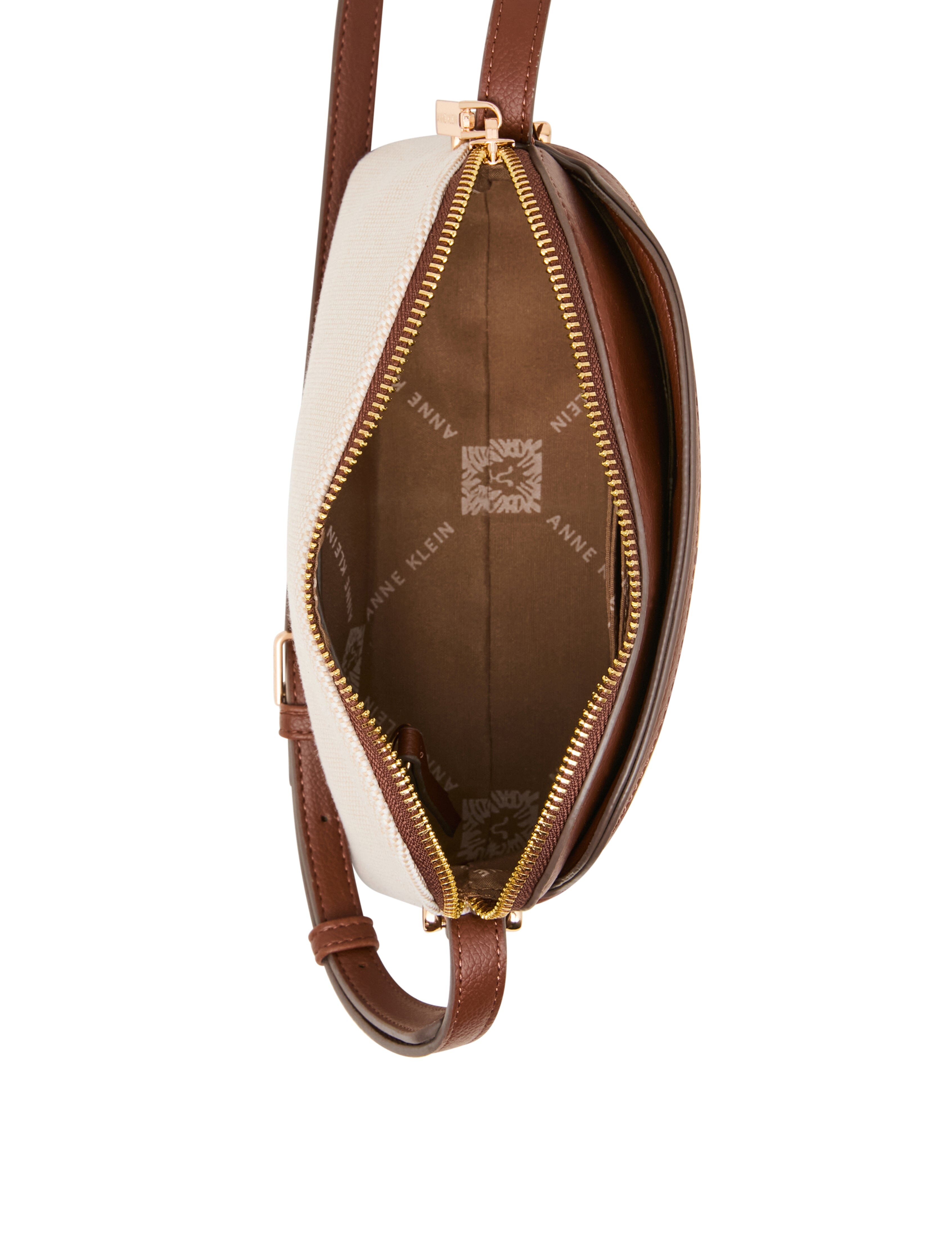 Dome Crossbody Bag with Detachable Card Case in Natural / Walnut | Ann - Anne Klein