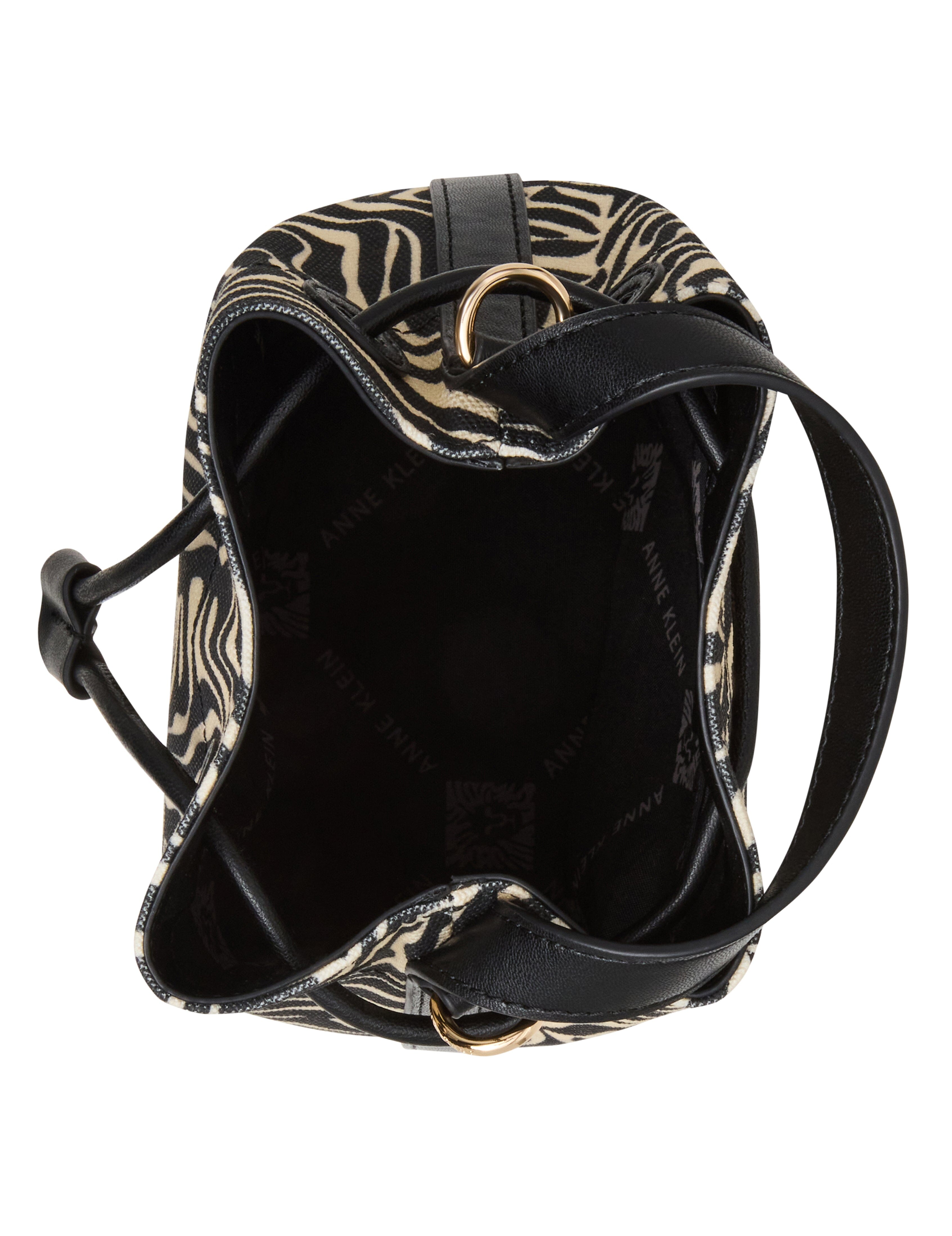 Printed Bucket Bag in Zebra: Black-Cream / Black - Anne Klein