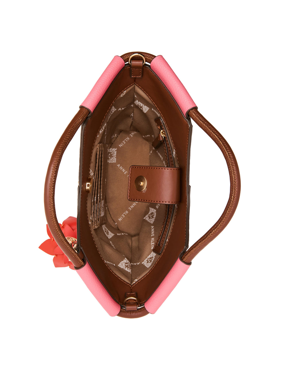 Small Tote Bag with Bag Charm in Watermelon / Hazelnut - Anne Klein Watermelon/Hazelnut
