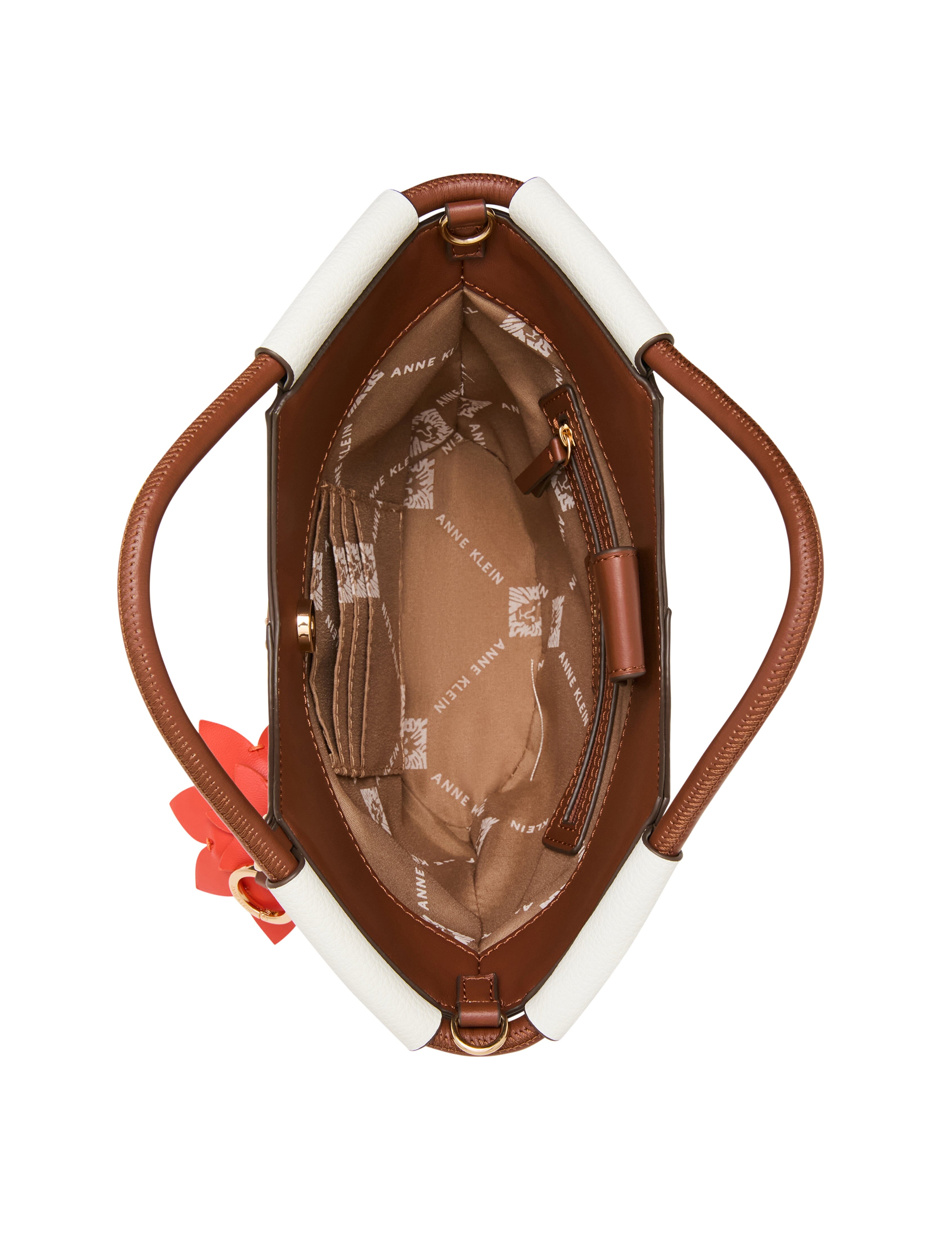 Small Tote Bag with Bag Charm in Vanilla Latte / Hazelnut - Anne Klein Vanilla Latte/Hazelnut