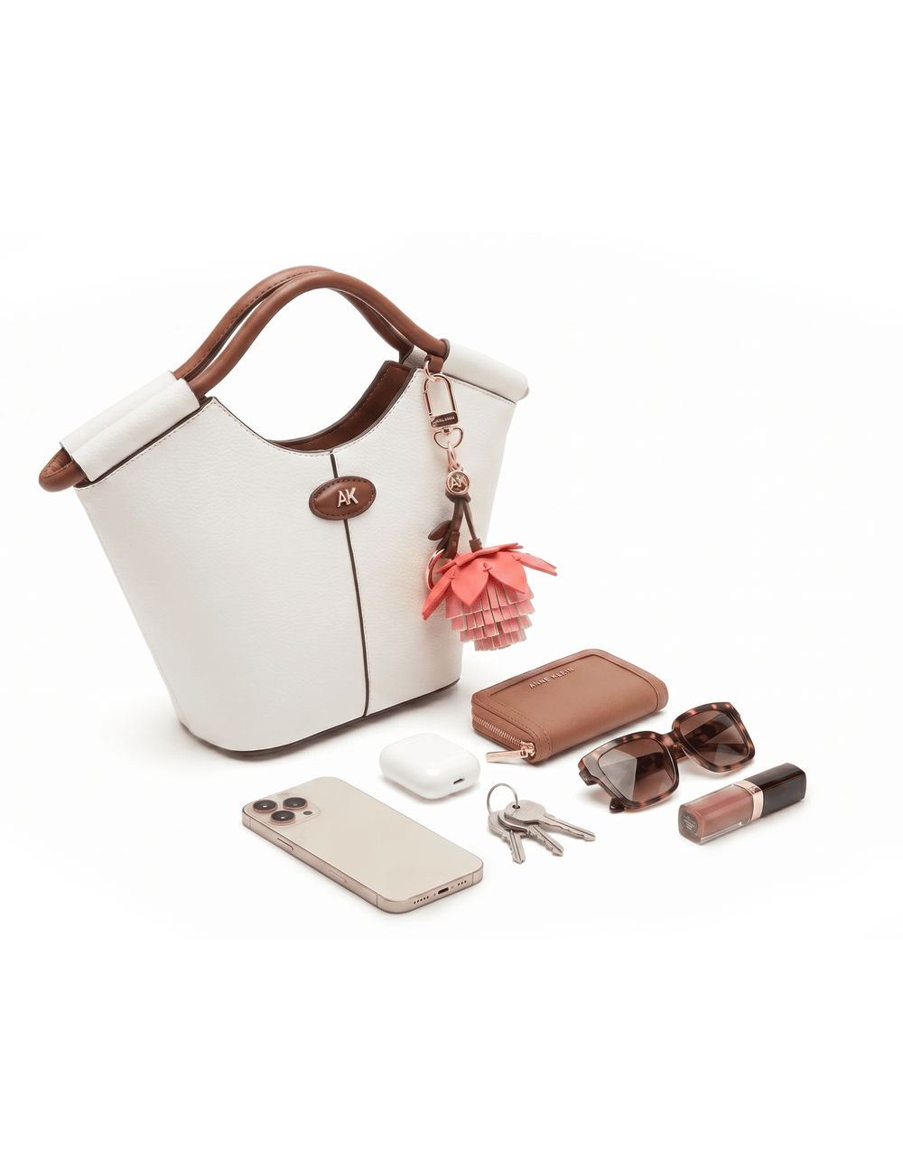 Small Tote Bag with Bag Charm in Vanilla Latte / Hazelnut - Anne Klein Vanilla Latte/Hazelnut