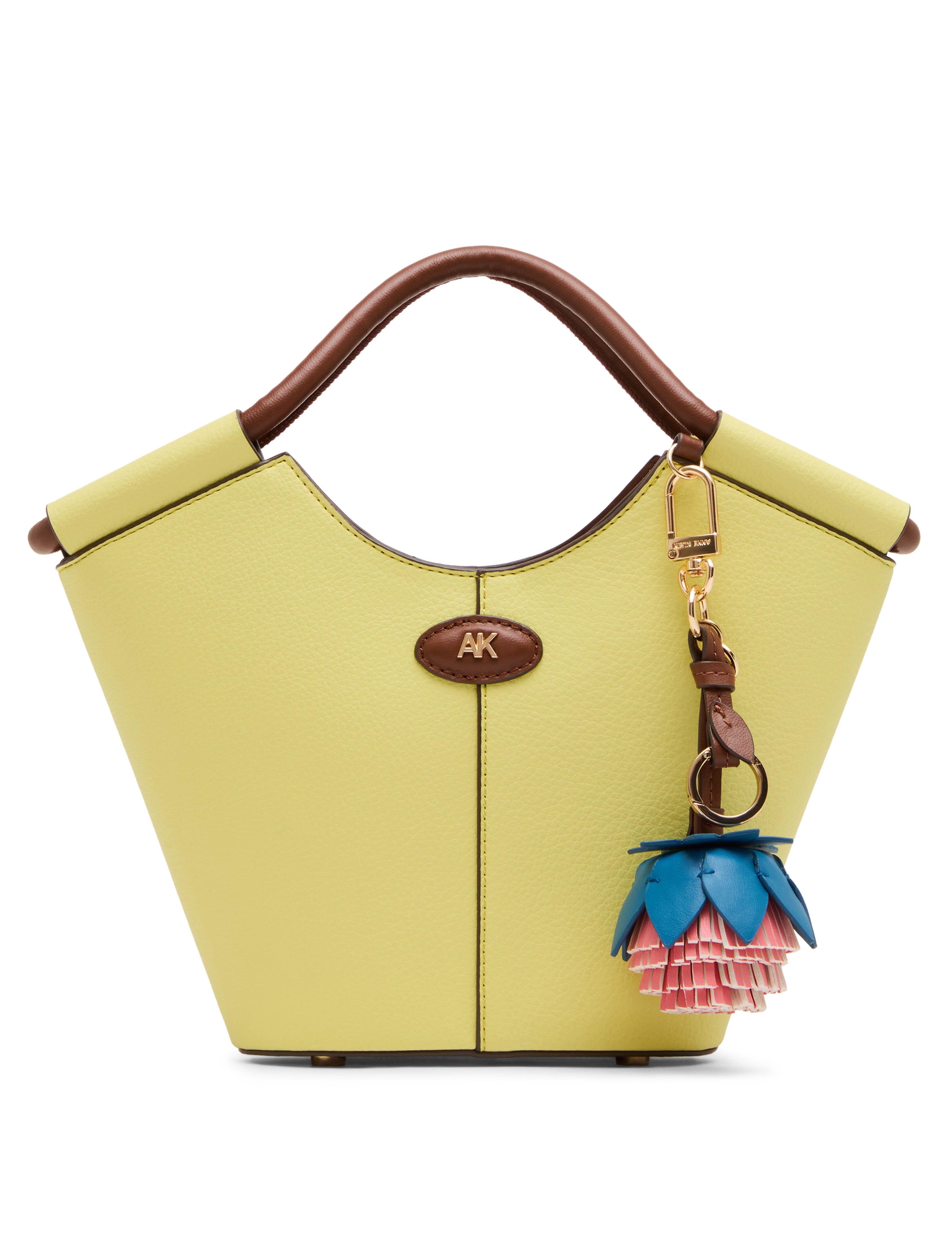 Small Tote Bag with Bag Charm in Sour Lemon / Hazelnut - Anne Klein Sour Lemon/Hazelnut