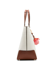 Large East West Tote Bag with Floral Bag Charm in Vanilla Latte / Haze - Anne Klein Vanilla Latte/Hazelnut