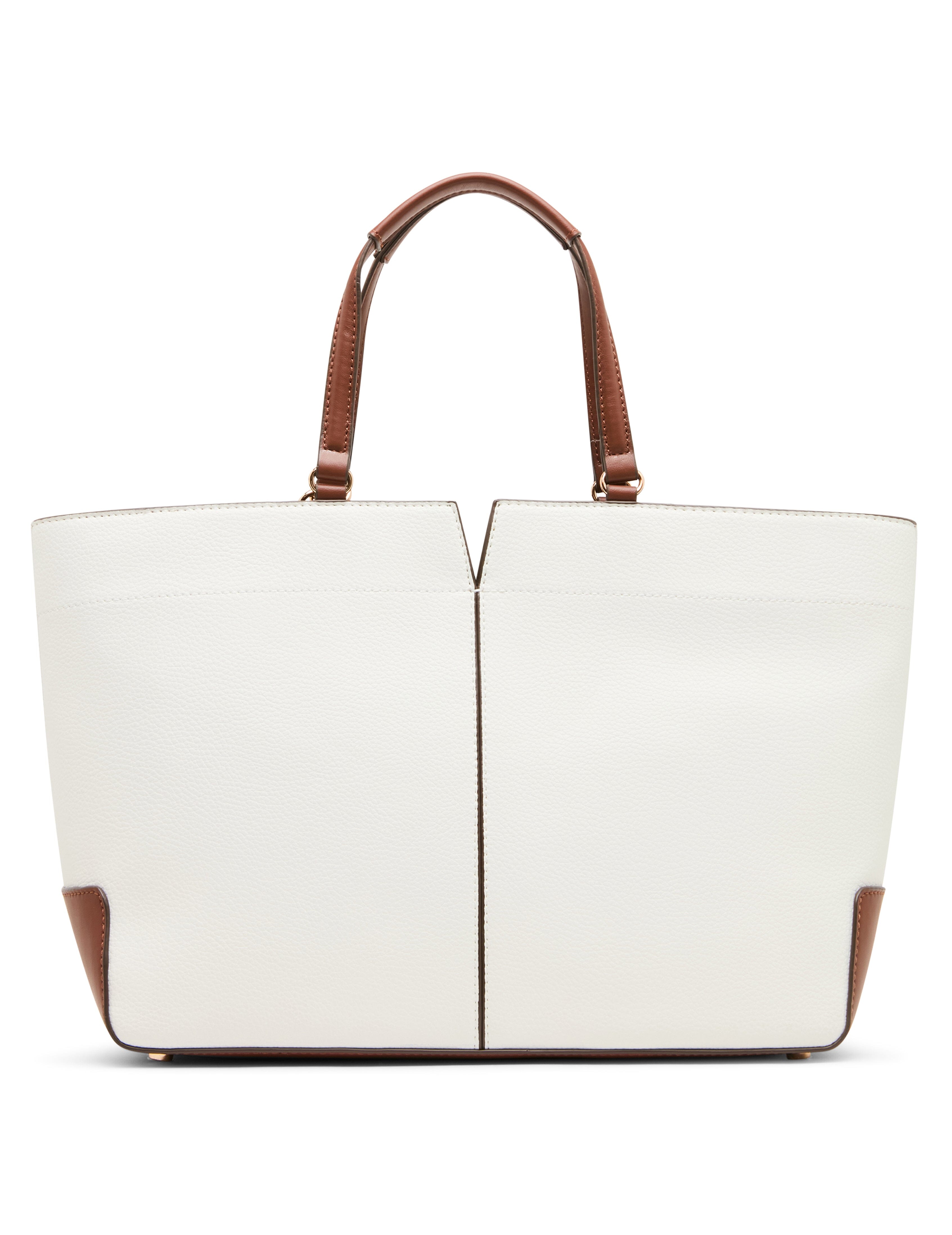 Large East West Tote Bag with Floral Bag Charm in Vanilla Latte / Haze - Anne Klein Vanilla Latte/Hazelnut