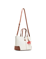 Large East West Tote Bag with Floral Bag Charm in Vanilla Latte / Haze - Anne Klein Vanilla Latte/Hazelnut