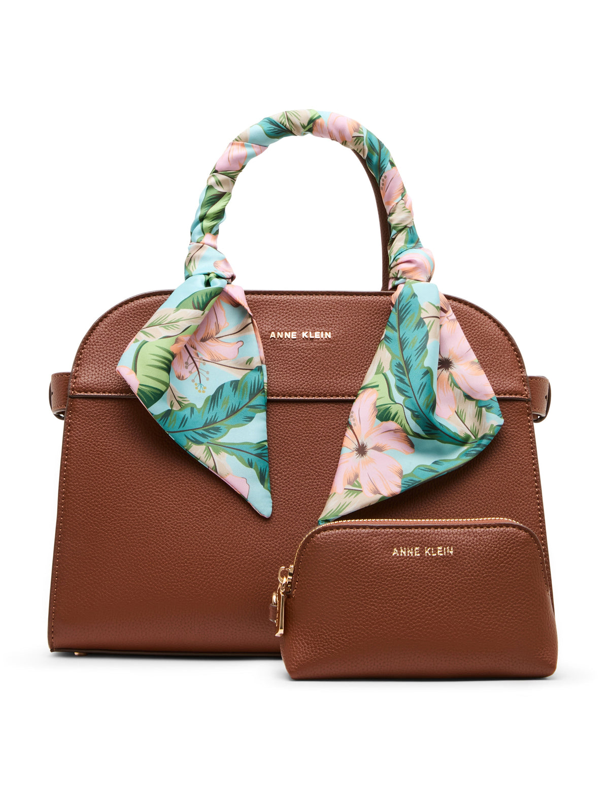 Rounded Satchel with Convertible Strap in Hazelnut / Hibiscus-Pink Mul - Anne Klein Hazelnut/Hibiscus-Pink Multi
