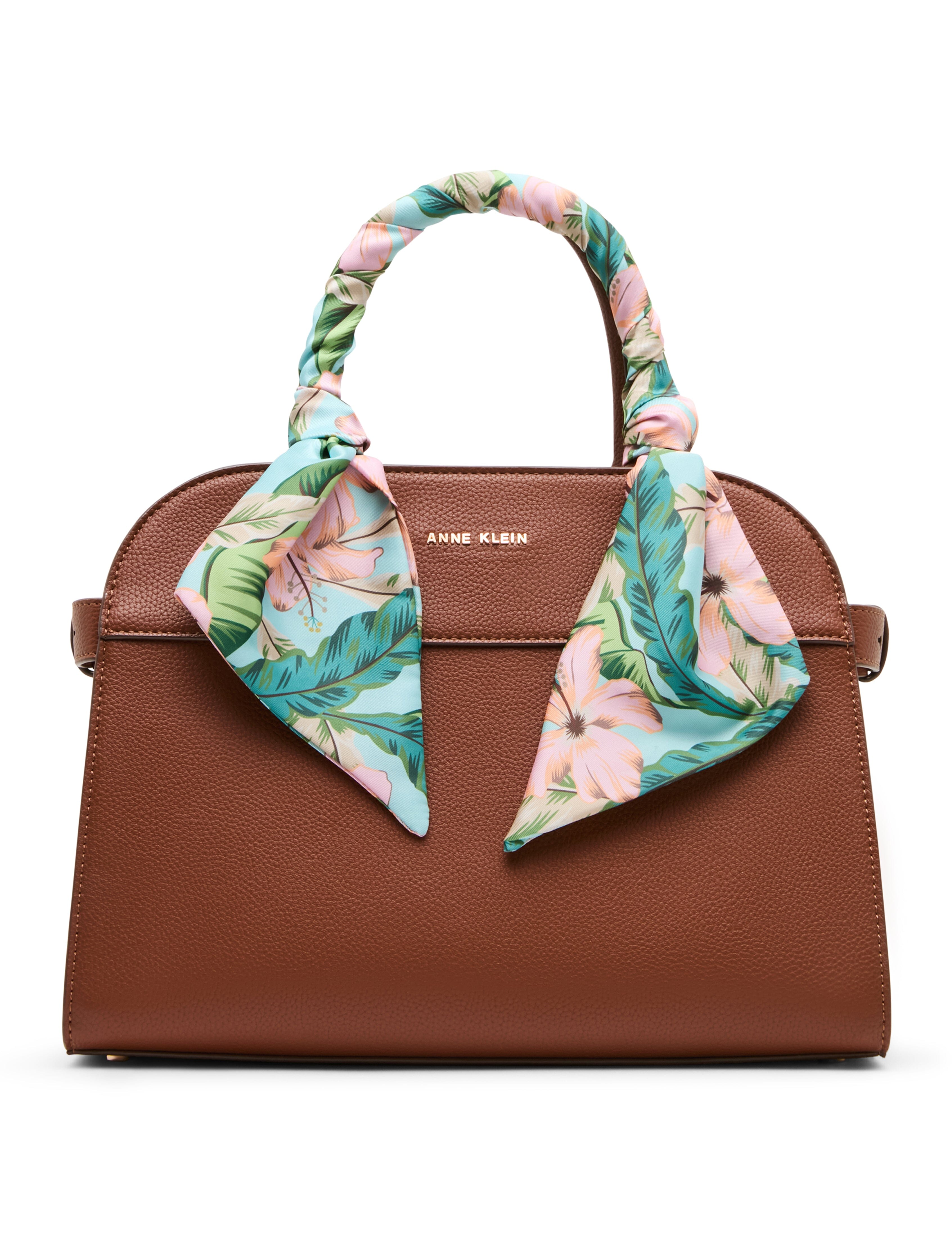 Rounded Satchel with Convertible Strap in Hazelnut / Hibiscus-Pink Mul - Anne Klein Hazelnut/Hibiscus-Pink Multi