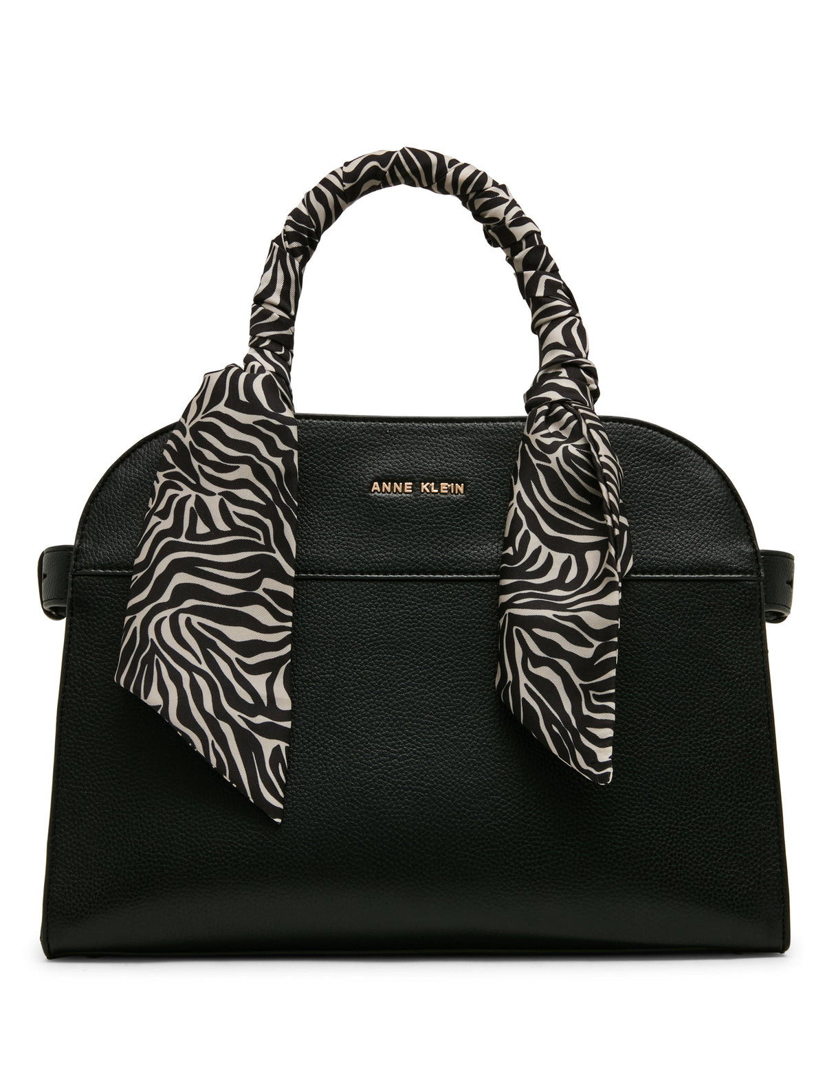 Rounded Satchel with Convertible Strap in Black / Zebra - Anne Klein Black/Zebra