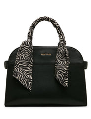 Rounded Satchel with Convertible Strap in Black / Zebra - Anne Klein Black/Zebra