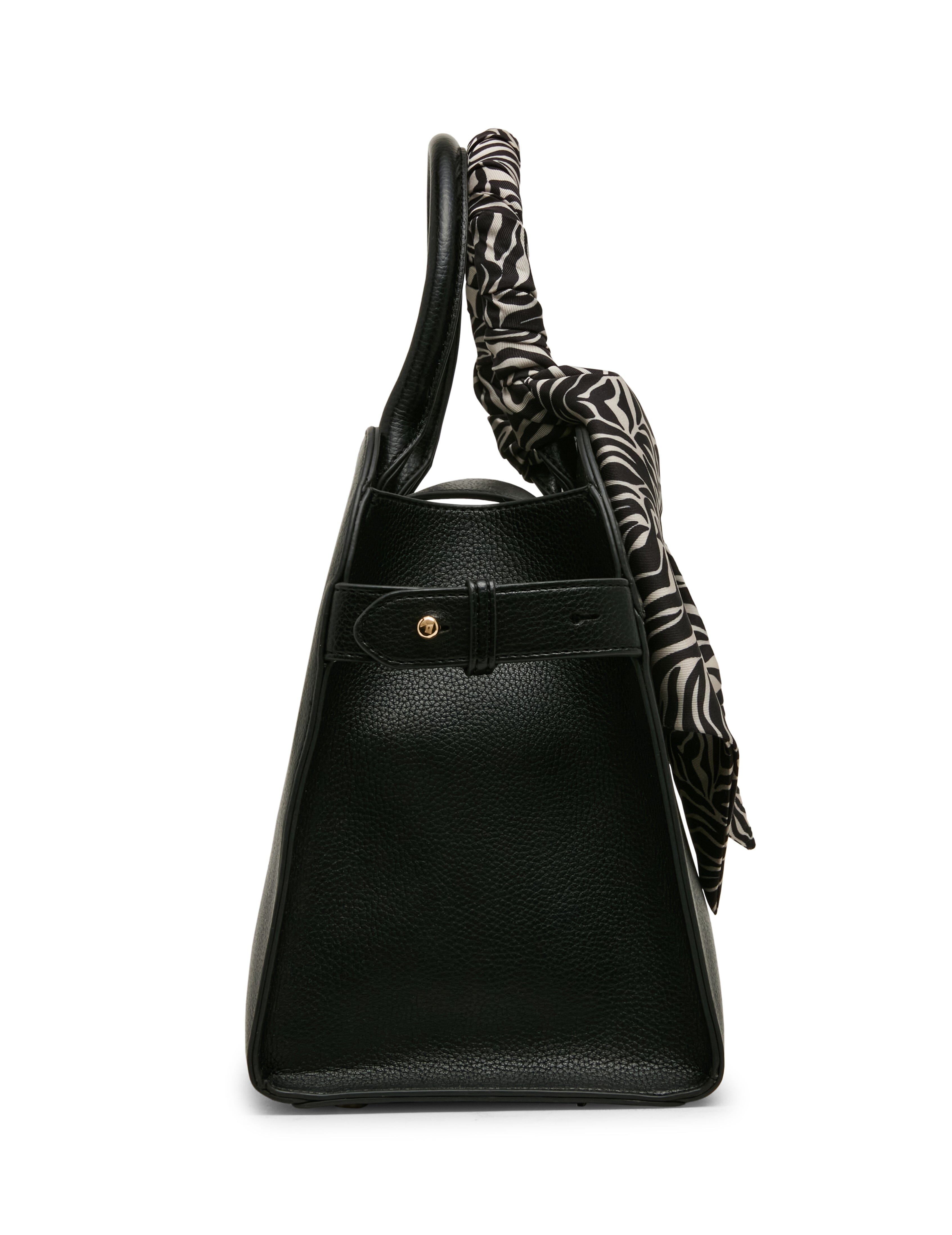 Rounded Satchel with Convertible Strap in Black / Zebra - Anne Klein Black/Zebra