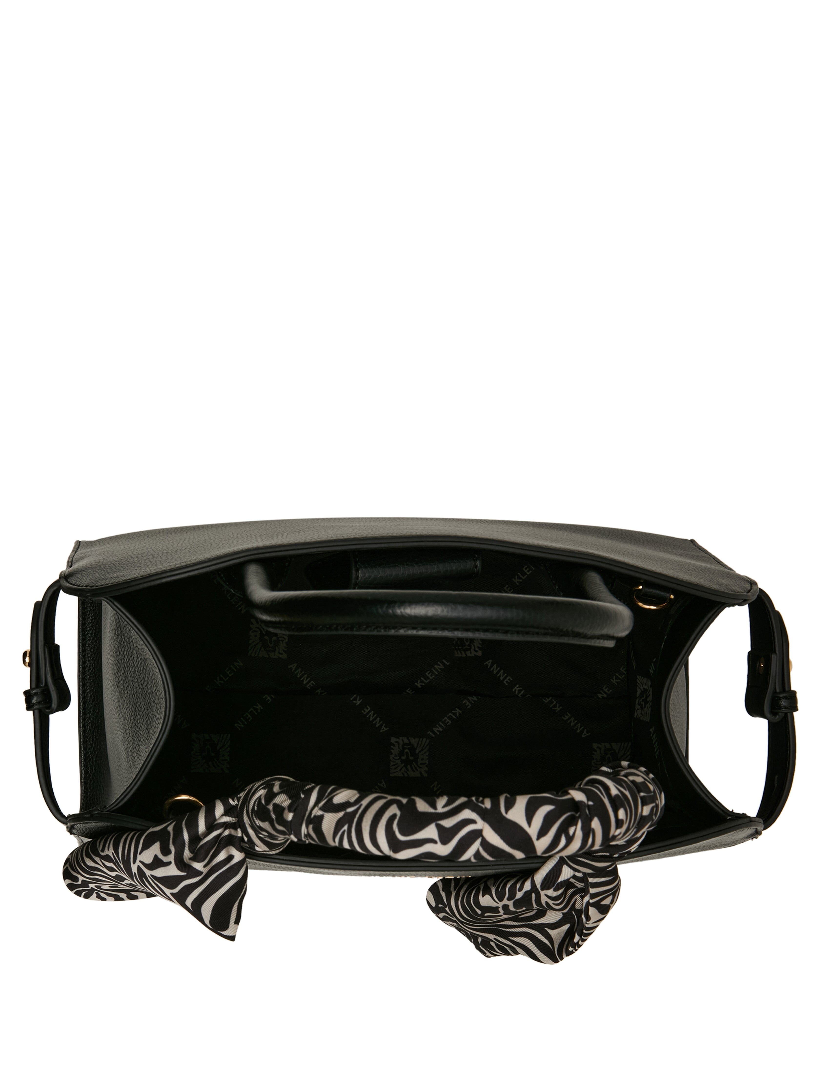 Rounded Satchel with Convertible Strap in Black / Zebra - Anne Klein Black/Zebra