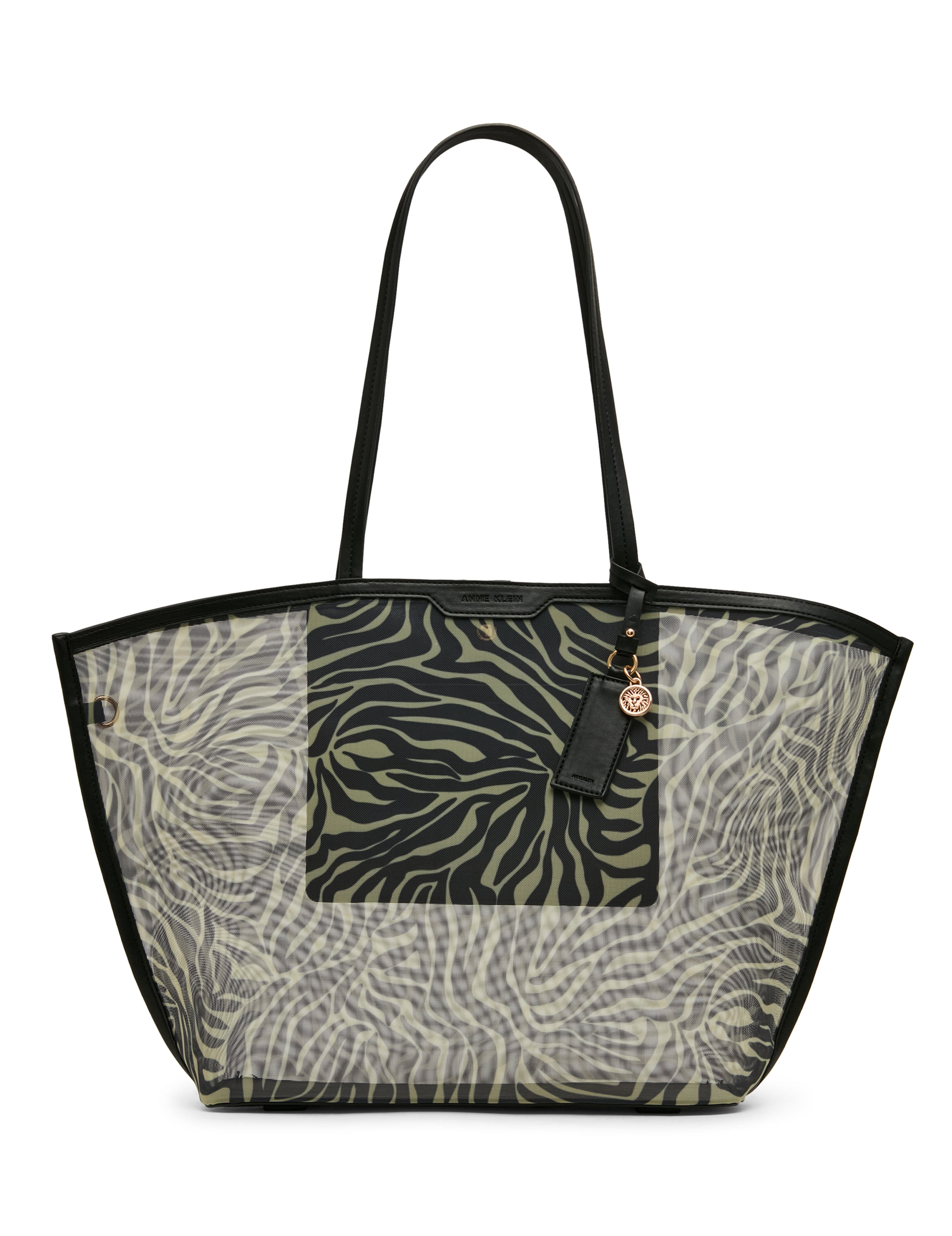 Printed Mesh Tote Bag with Pouch in Zebra: Black-Cream / Black | Anne - Anne Klein Zebra