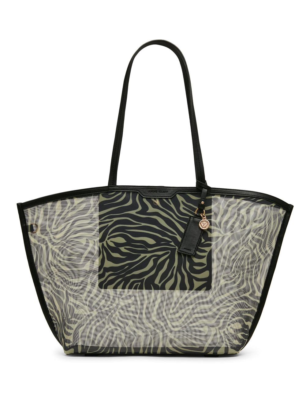 Printed Mesh Tote Bag with Pouch in Zebra: Black-Cream / Black | Anne - Anne Klein Zebra