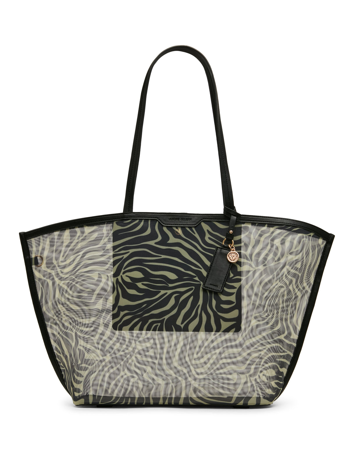 Printed Mesh Tote Bag with Pouch in Zebra: Black-Cream / Black | Anne - Anne Klein Zebra