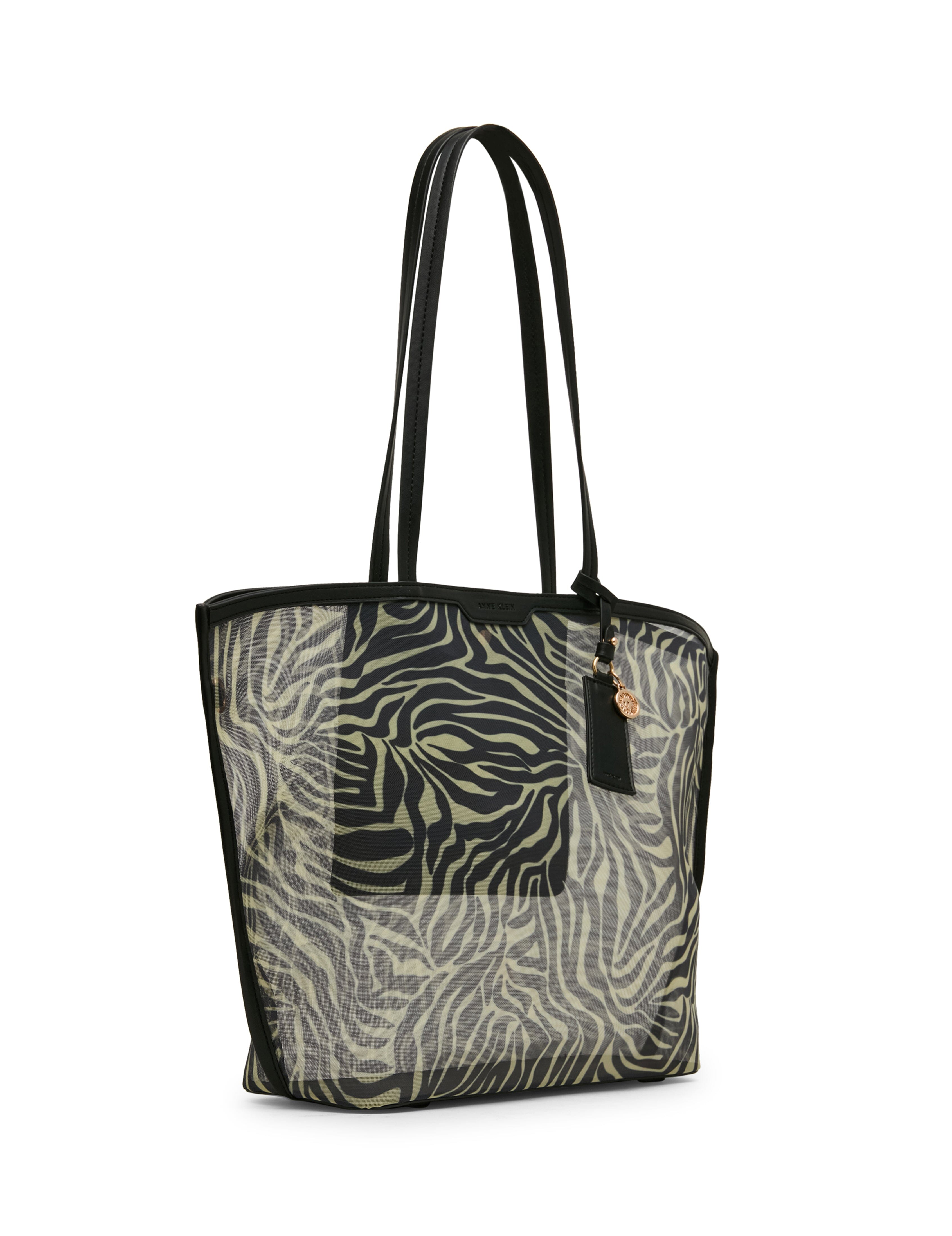 Printed Mesh Tote Bag with Pouch in Zebra: Black-Cream / Black | Anne - Anne Klein Zebra