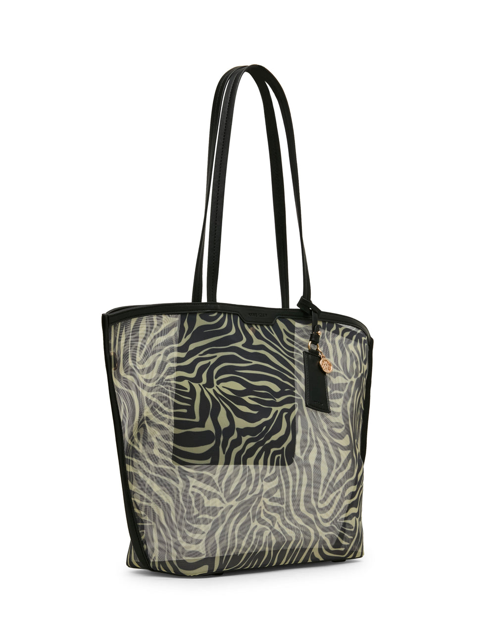 Printed Mesh Tote Bag with Pouch in Zebra: Black-Cream / Black | Anne - Anne Klein Zebra