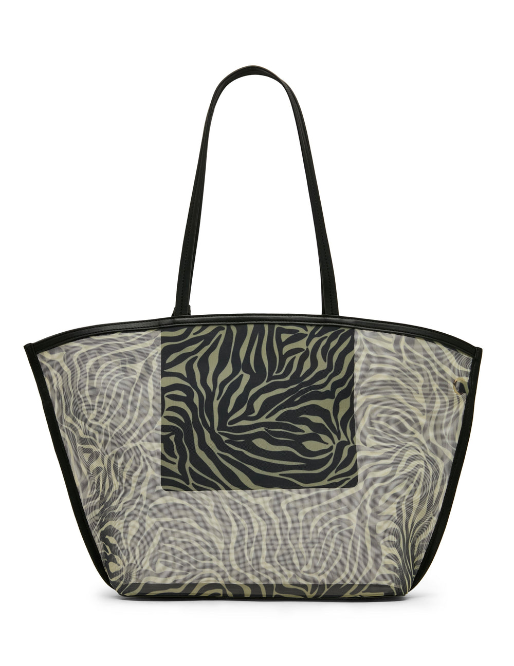 Printed Mesh Tote Bag with Pouch in Zebra: Black-Cream / Black | Anne - Anne Klein Zebra