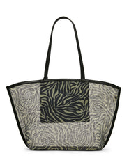 Printed Mesh Tote Bag with Pouch in Zebra: Black-Cream / Black | Anne - Anne Klein Zebra