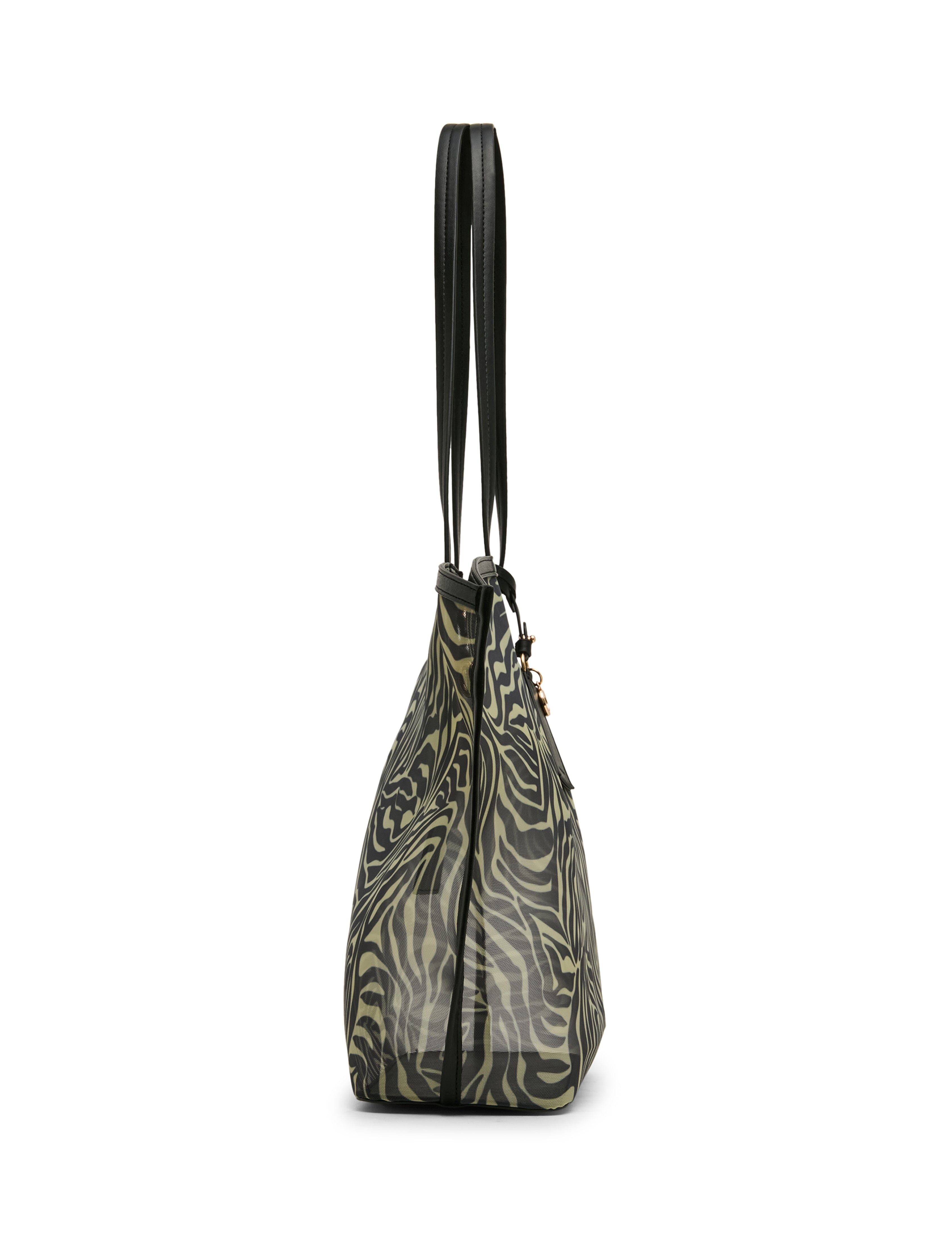 Printed Mesh Tote Bag with Pouch in Zebra: Black-Cream / Black | Anne - Anne Klein Zebra