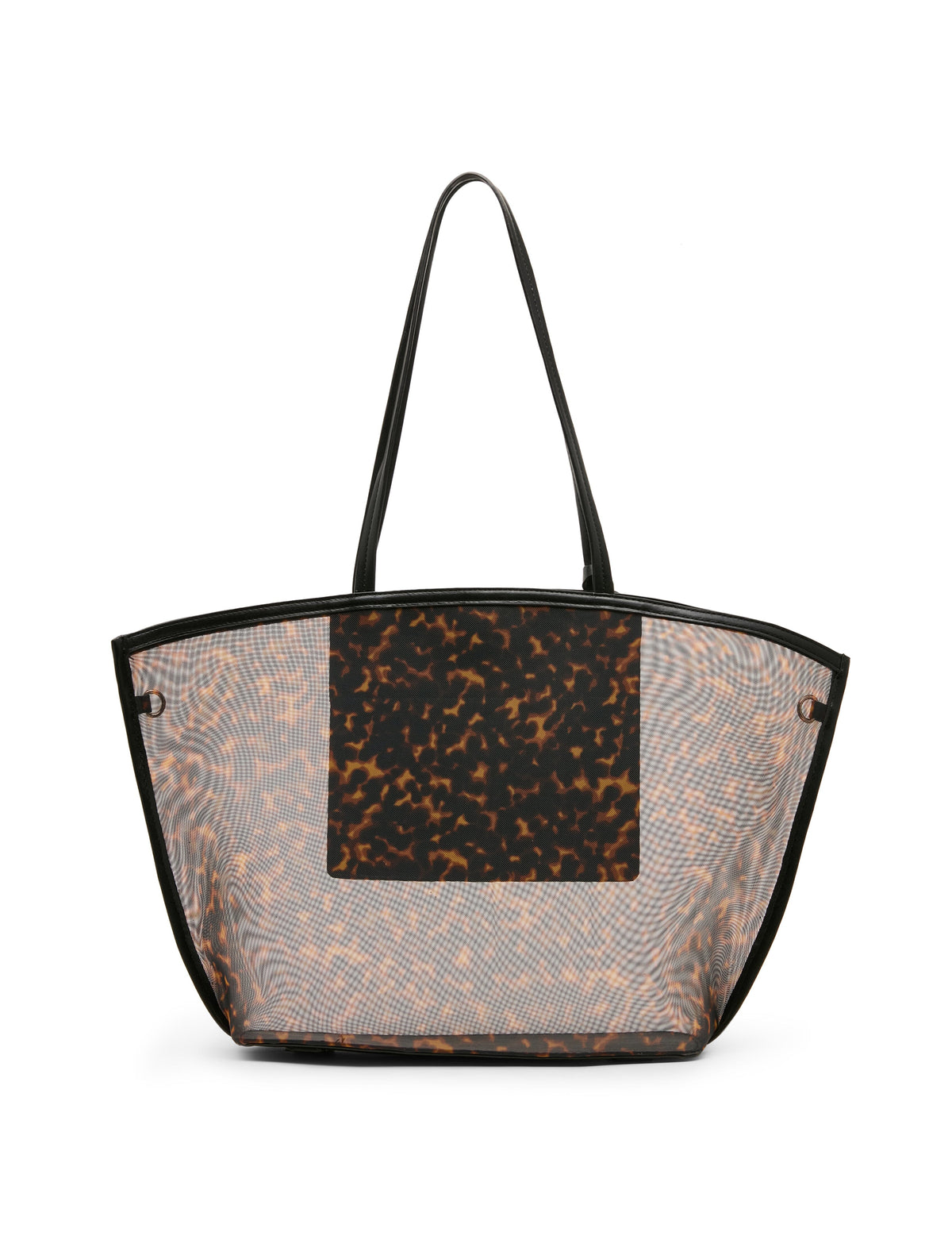 Printed Mesh Tote Bag with Pouch in Tortoise: Black Multi / Black | An - Anne Klein Tortoise