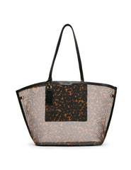 Printed Mesh Tote Bag with Pouch in Tortoise: Black Multi / Black | An - Anne Klein Tortoise